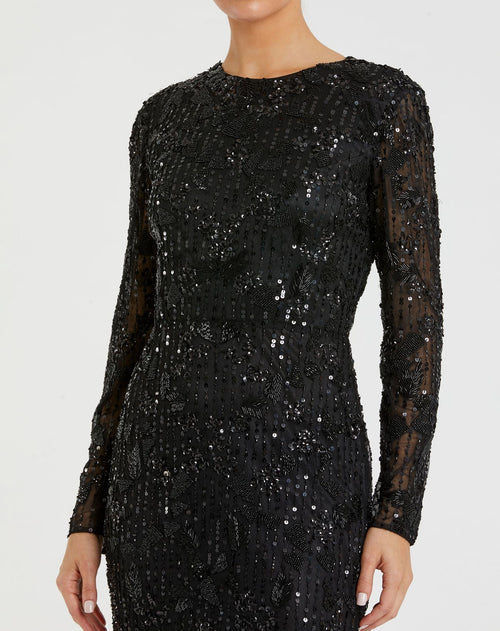 High Neck Long Sleeve Embellished Dress