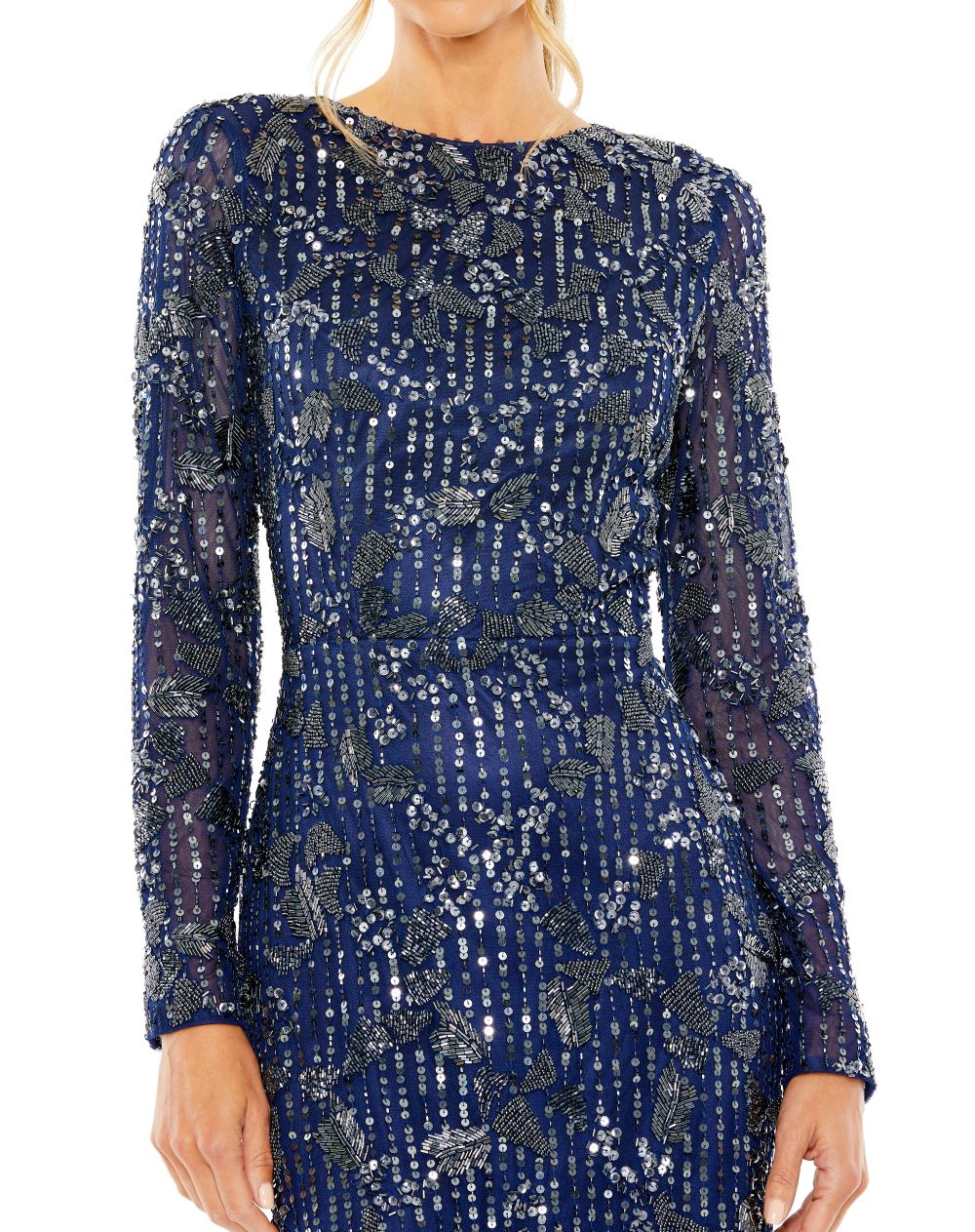 High Neck Long Sleeve Embellished Dress