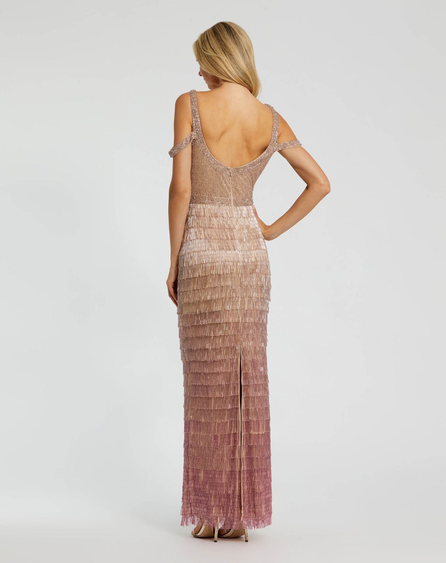 Scoop Neck Embellished Fringe Gown