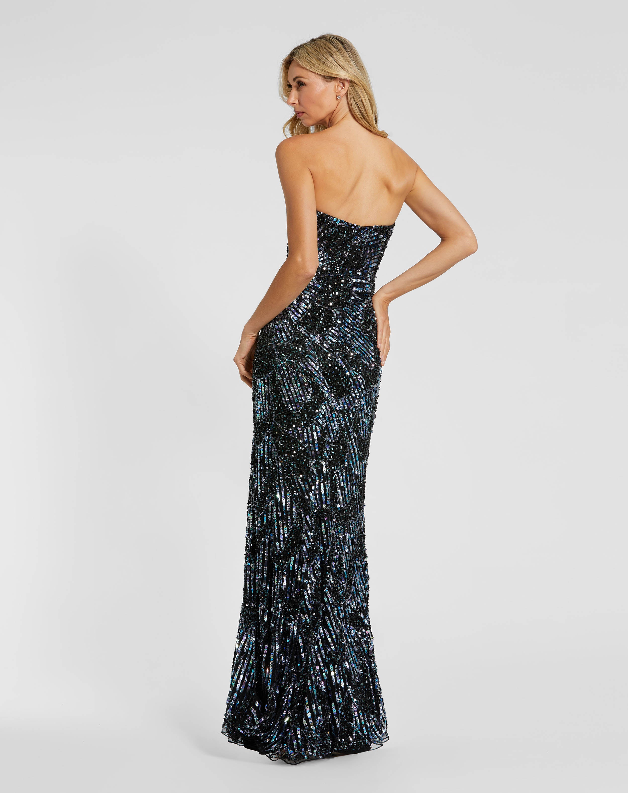 Black Multicolor Sequin Strapless Column Gown Mac Duggal
