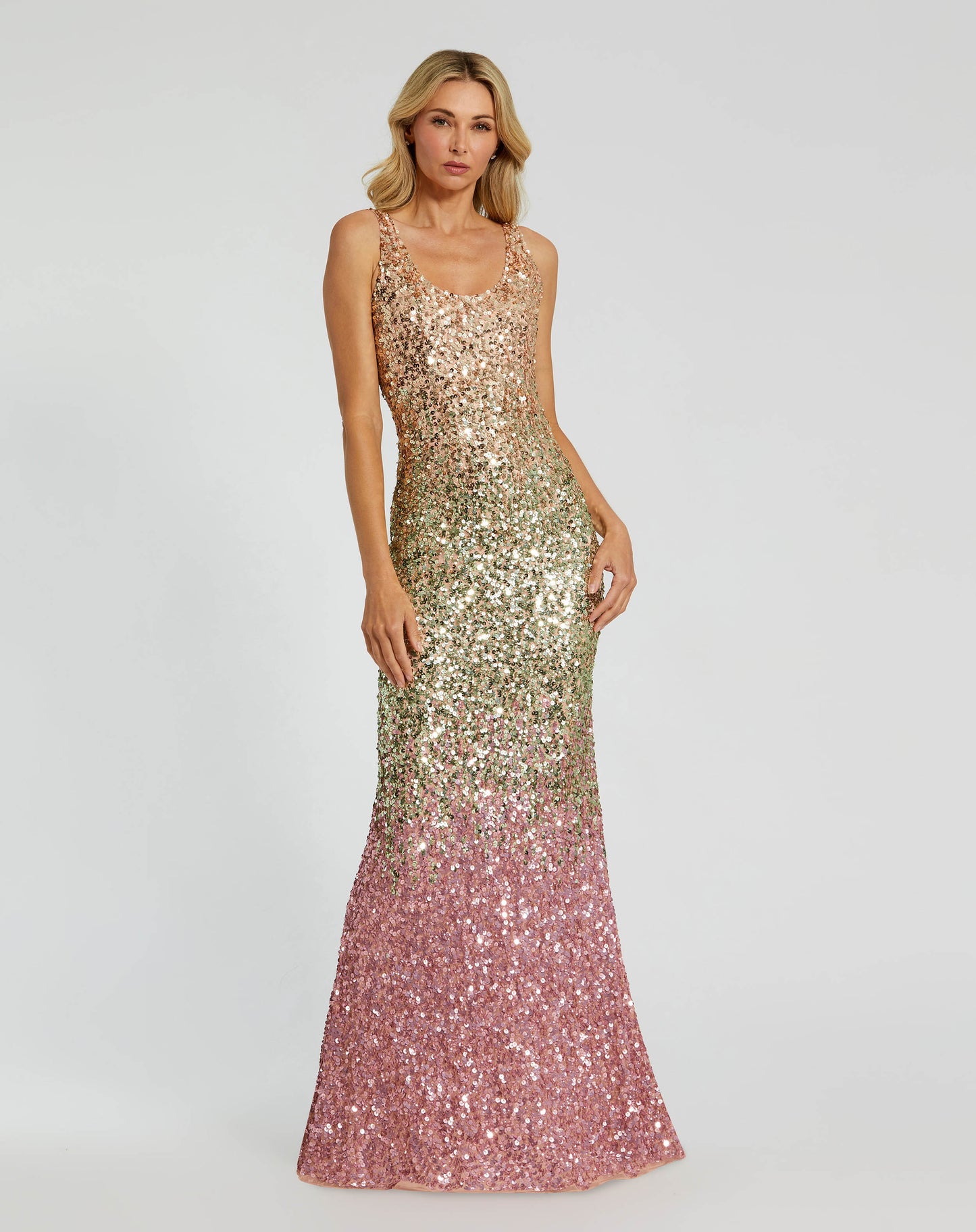 Scoop Neck Sequin Gown With Cowl Back | Sample | Sz. 2