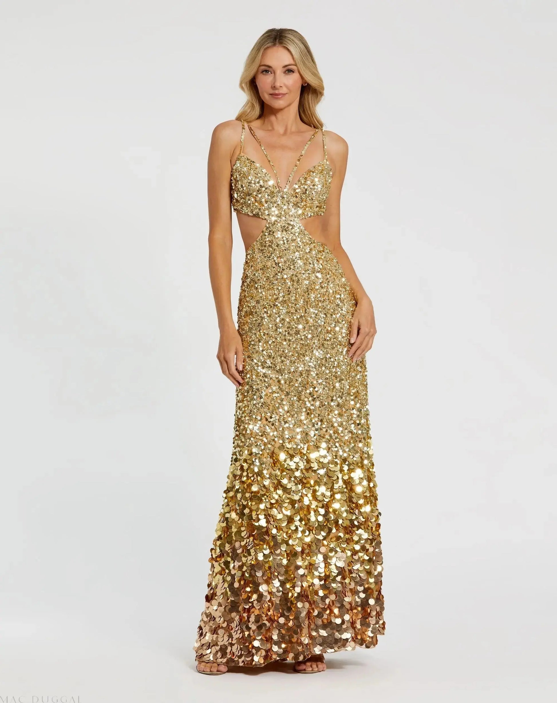 Thin Strap Cut Out Gown With Ombre Sequins - Mac Duggal Thin Strap Cut Out Gown With Ombre Sequins - Mac Duggal