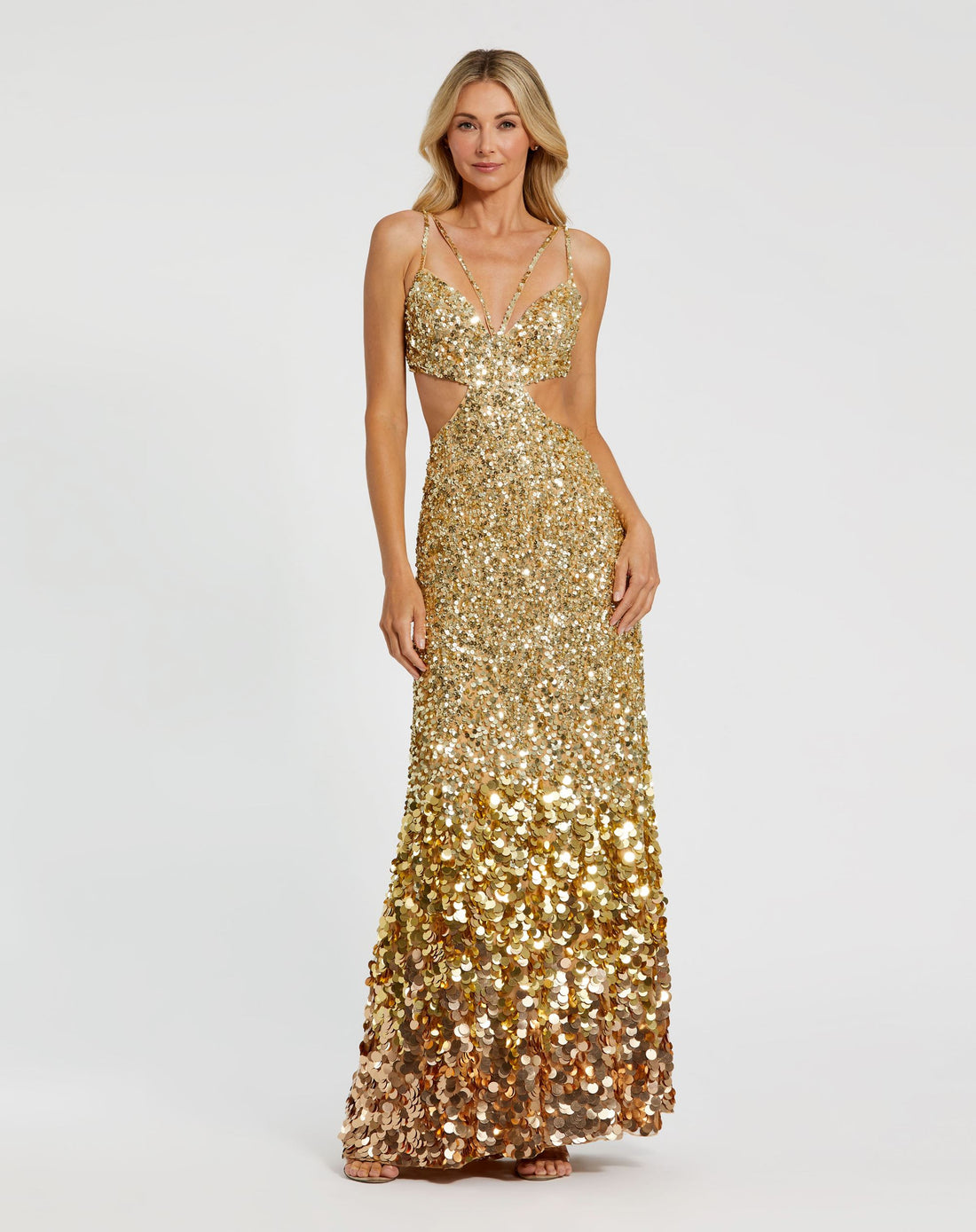 Thin Strap Cut Out Gown With Ombre Sequins