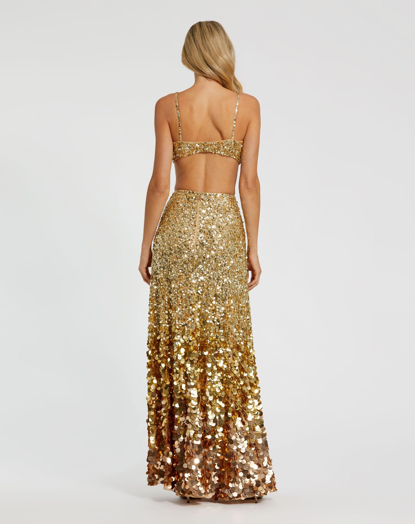 Thin Strap Cut Out Gown With Ombre Sequins