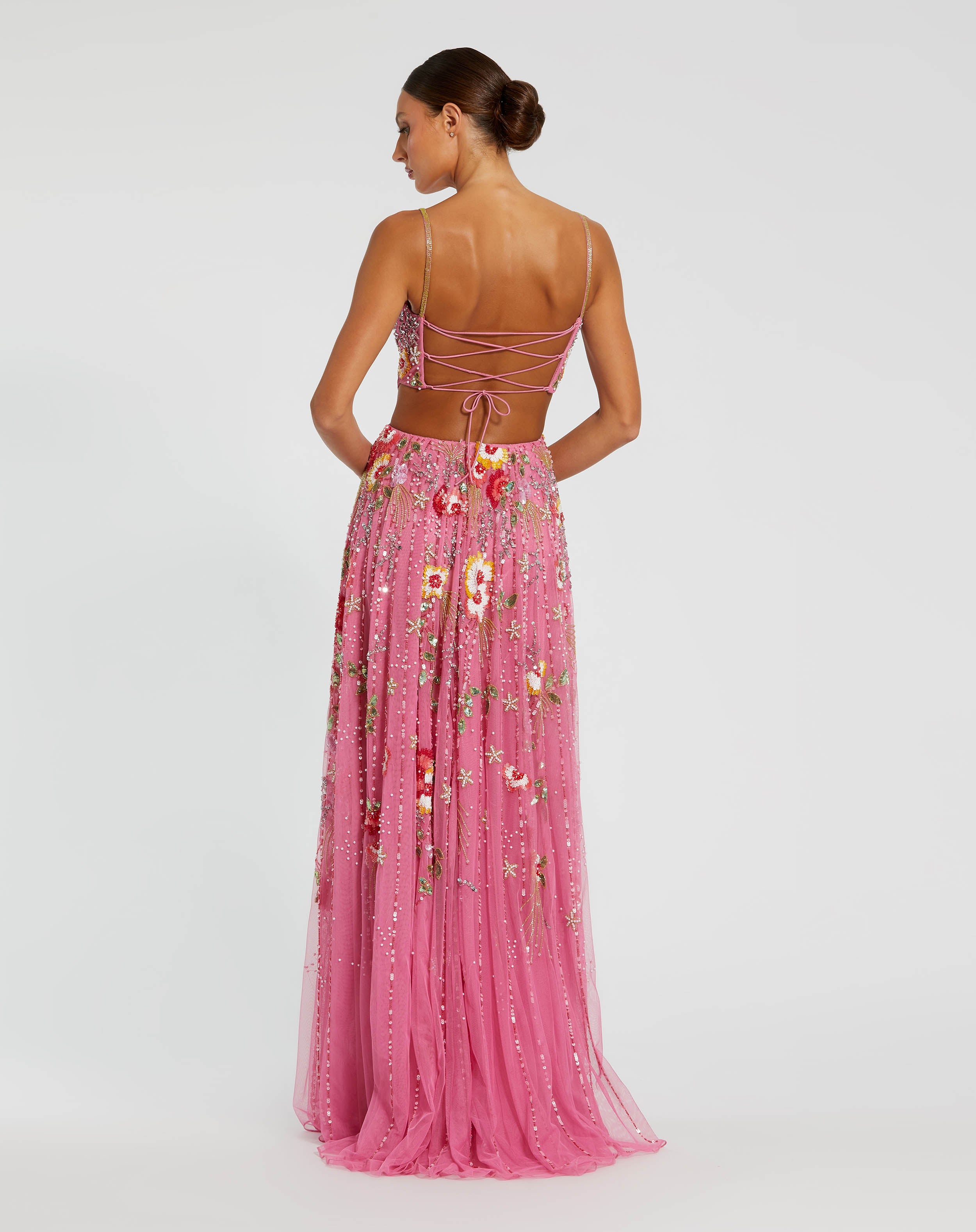 Embellished Net Thin Strap High Low Gown | Sample | Sz. 2