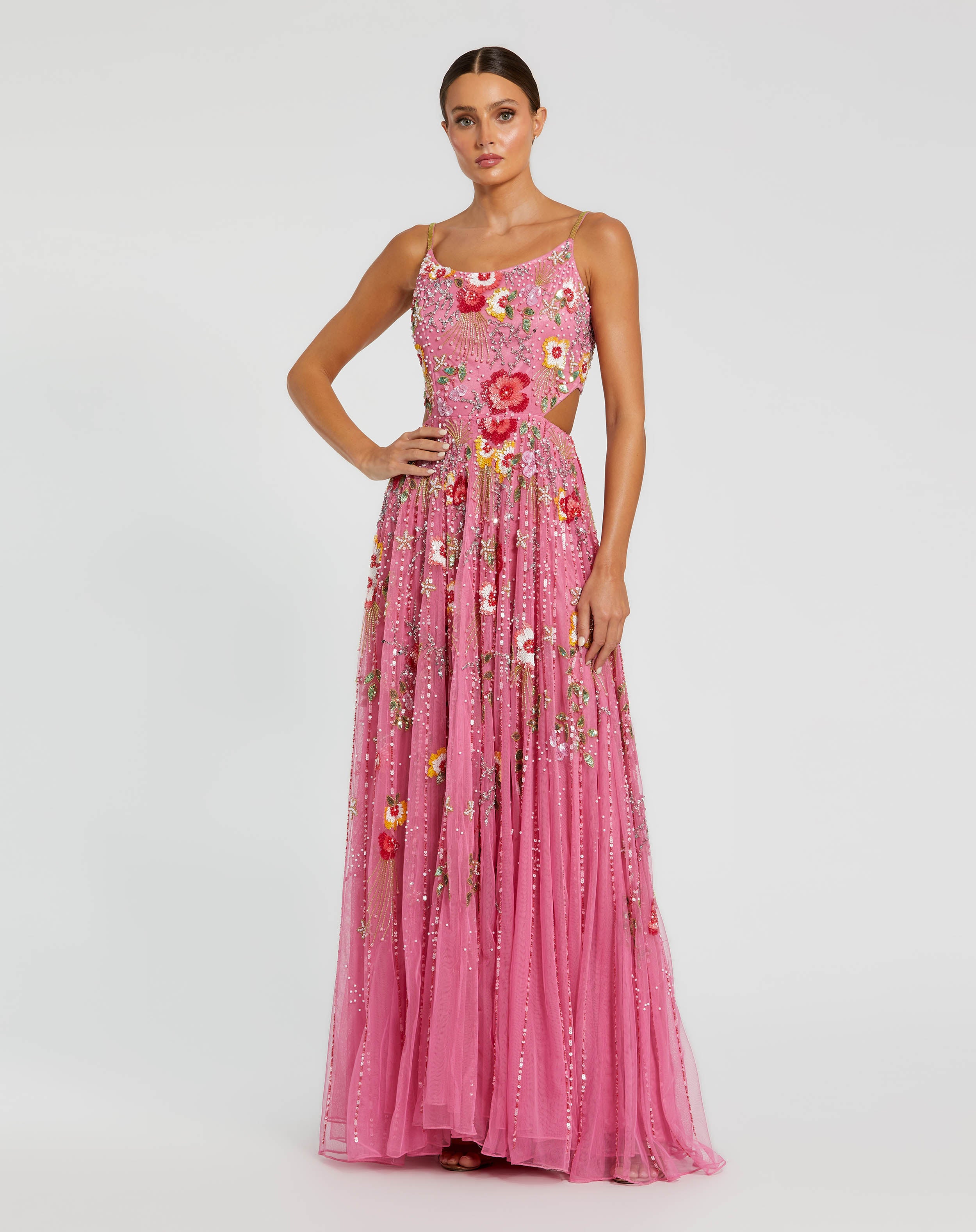Embellished Net Thin Strap High Low Gown | Sample | Sz. 2