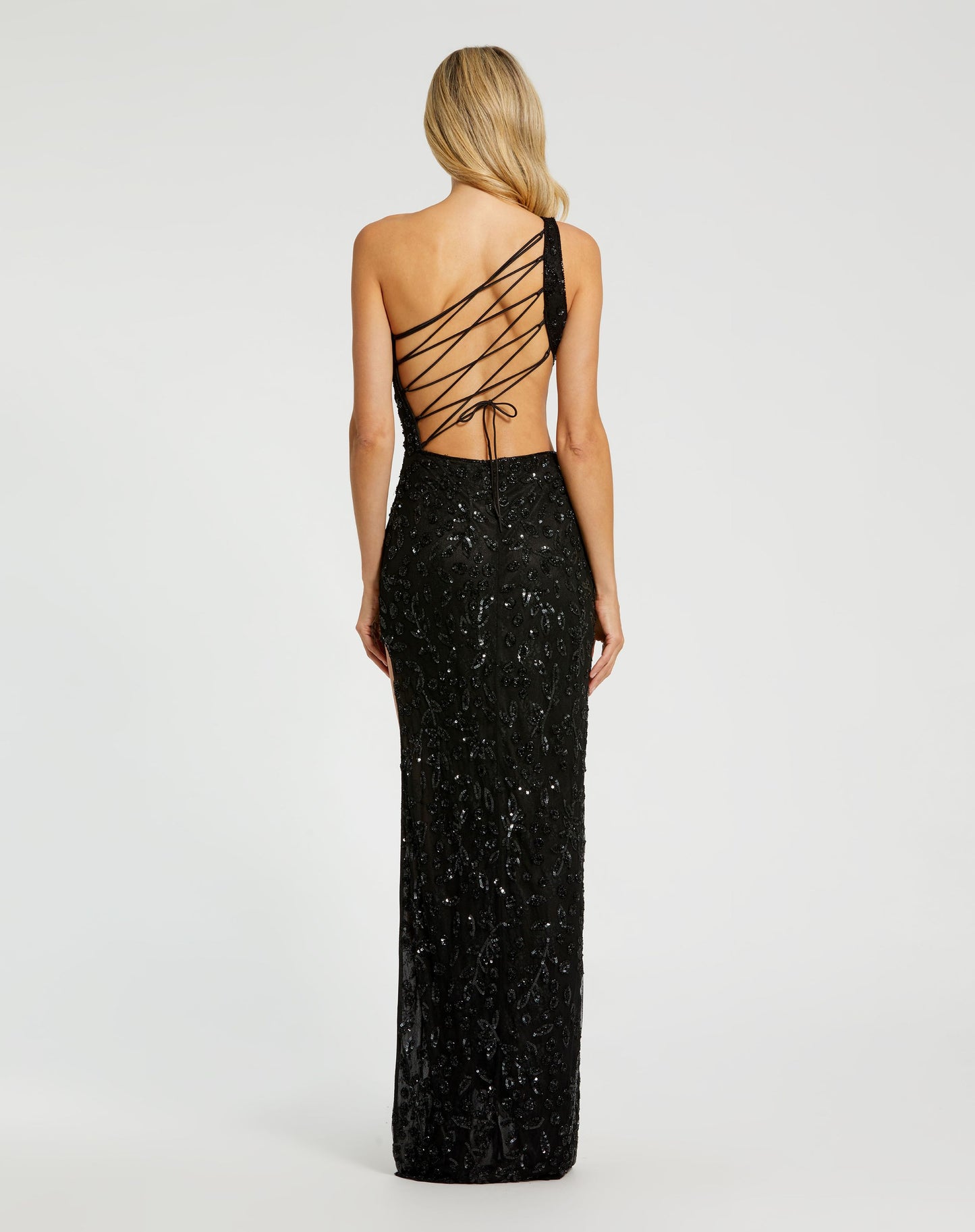 One Shoulder Embellished Gown With Slit