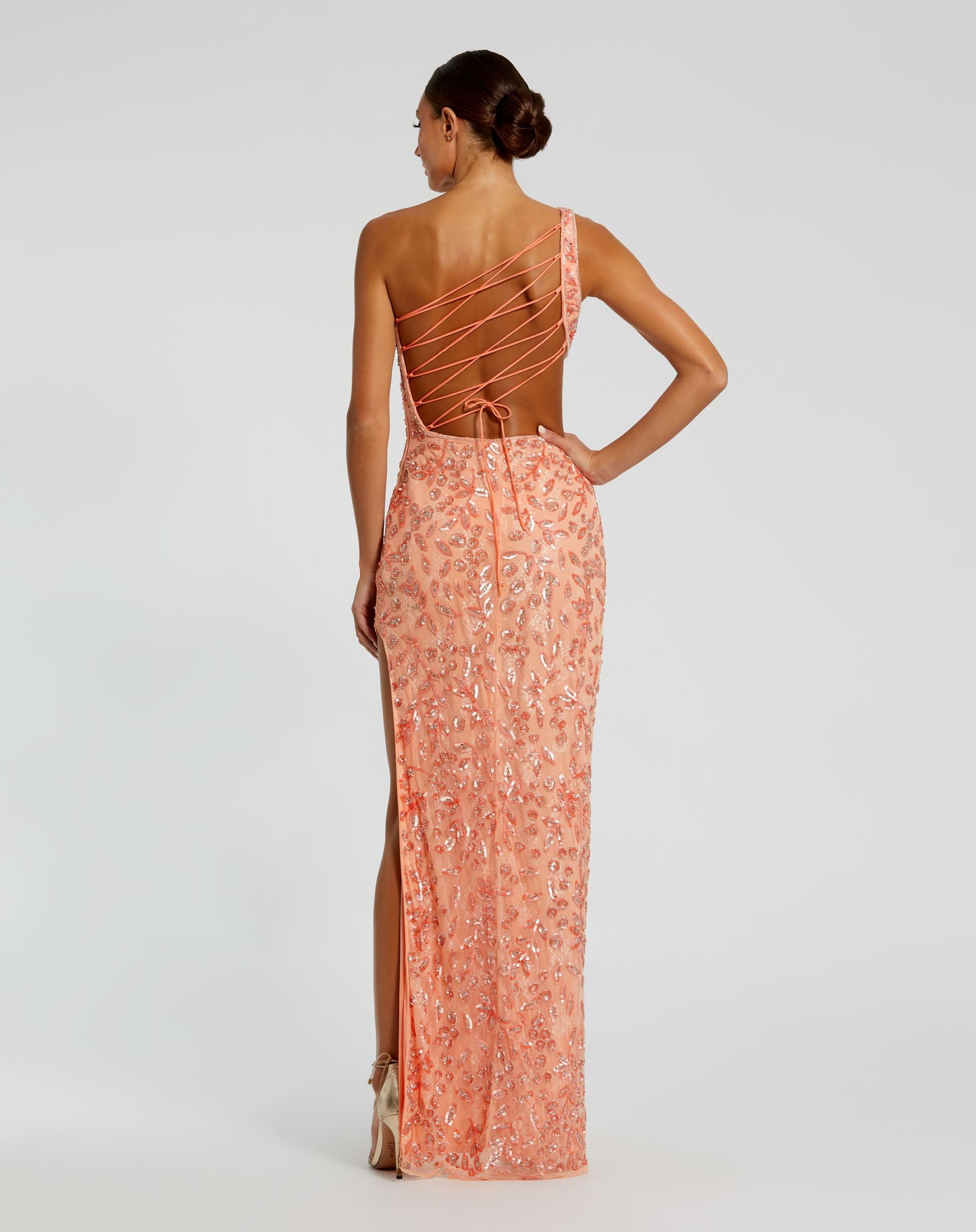 One Shoulder Embellished Gown With Slit