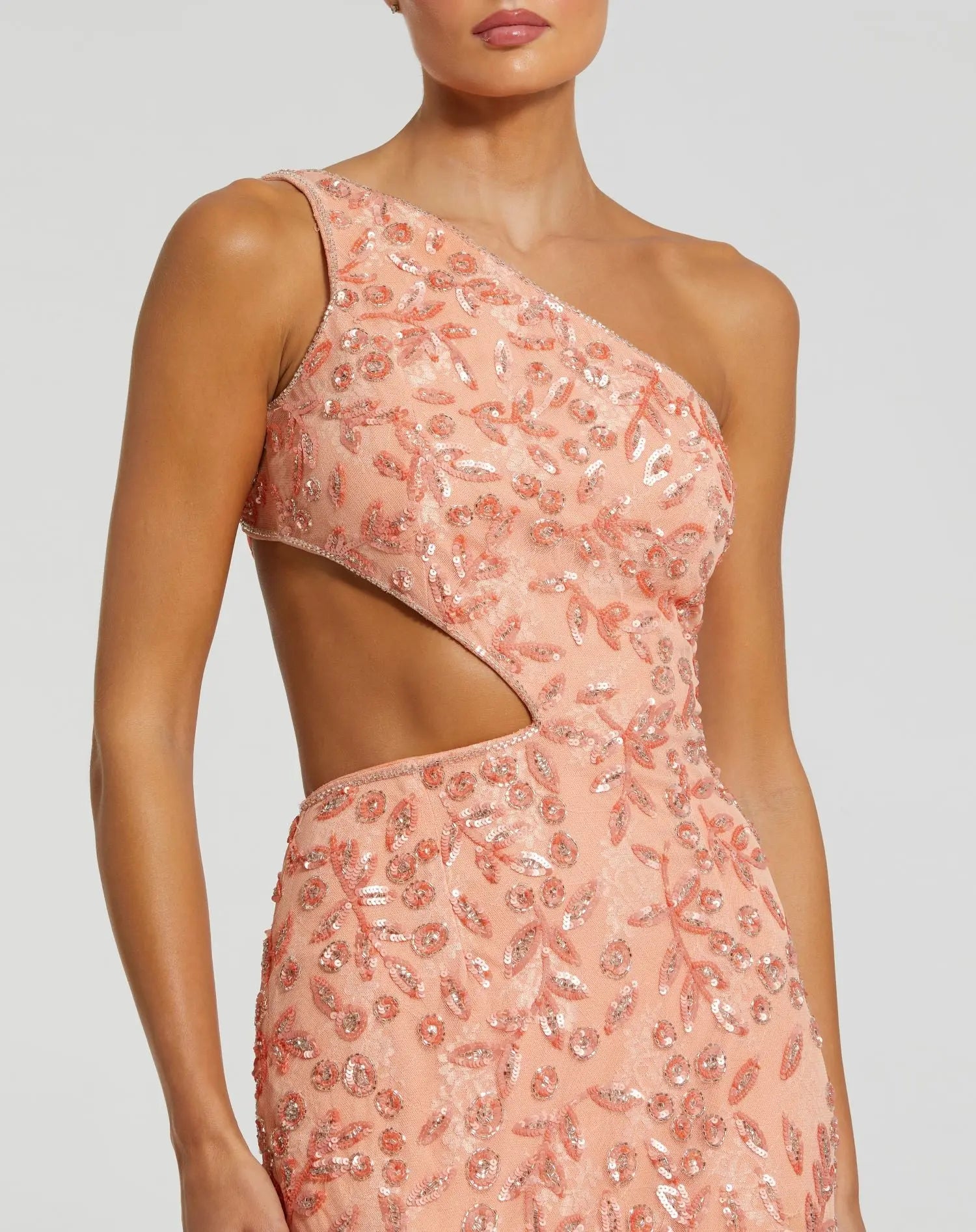 Pink One Shoulder Embellished Gown With Slit - Mac Duggal