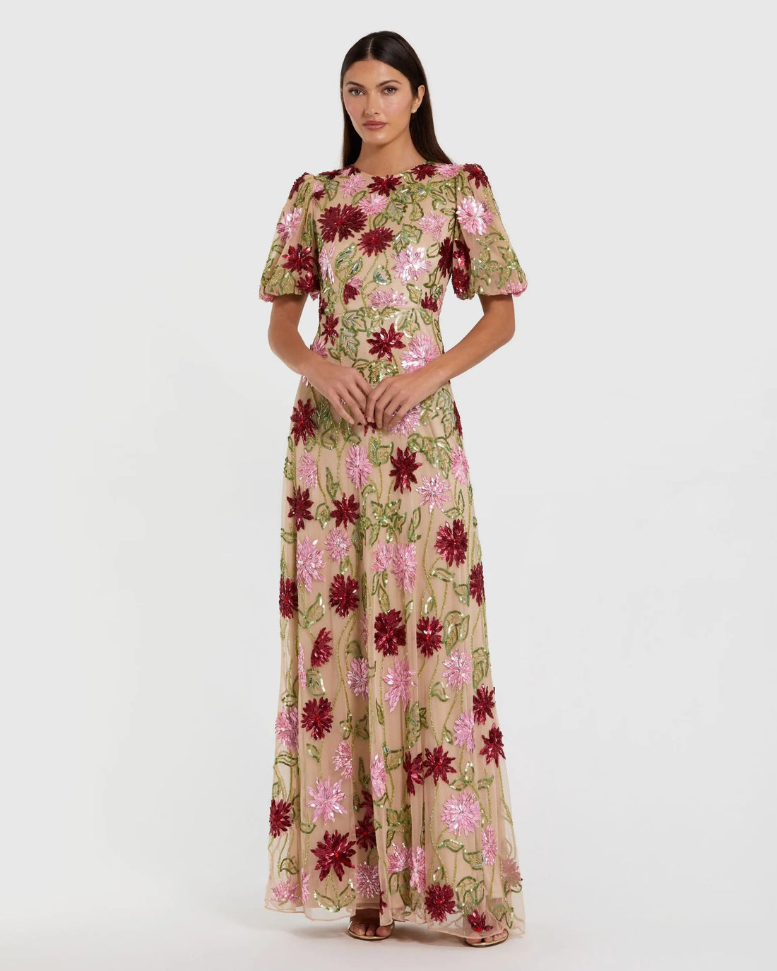 floral beaded mesh dress Floral Beaded Mesh Cocktail Dress (Women)