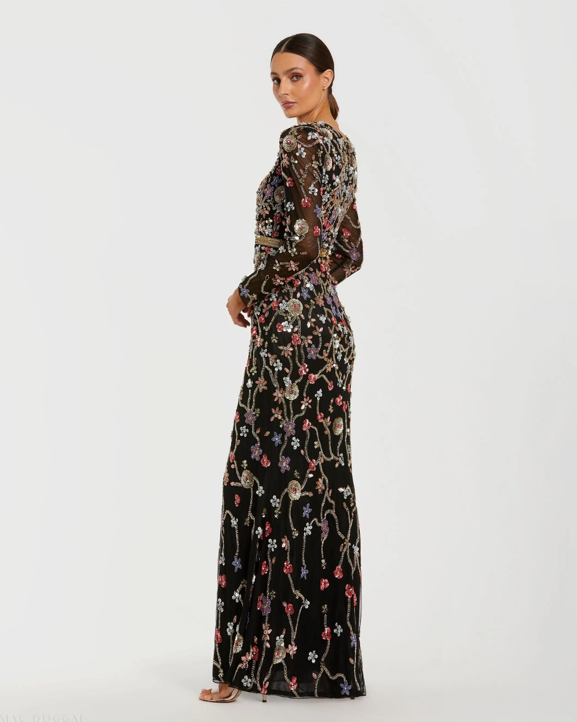 Black Embellished Mesh Long Sleeve Gown | Mac Duggal Black Embellished Mesh Long Sleeve Gown | Mac Duggal