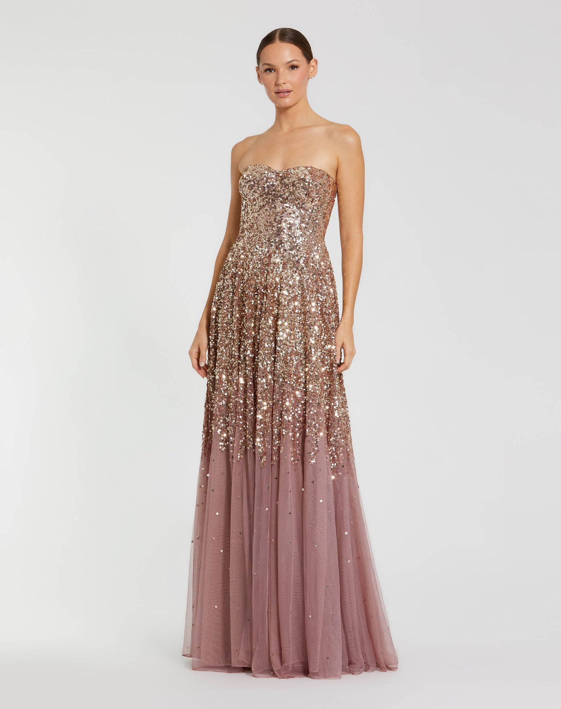 Pink Strapless Sweetheart Neck Sequin Ombre Gown - Mac Duggal