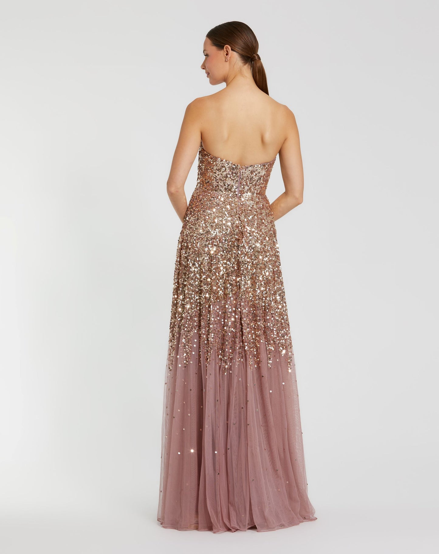 Pink Strapless Sweetheart Neck Sequin Ombre Gown - Mac Duggal