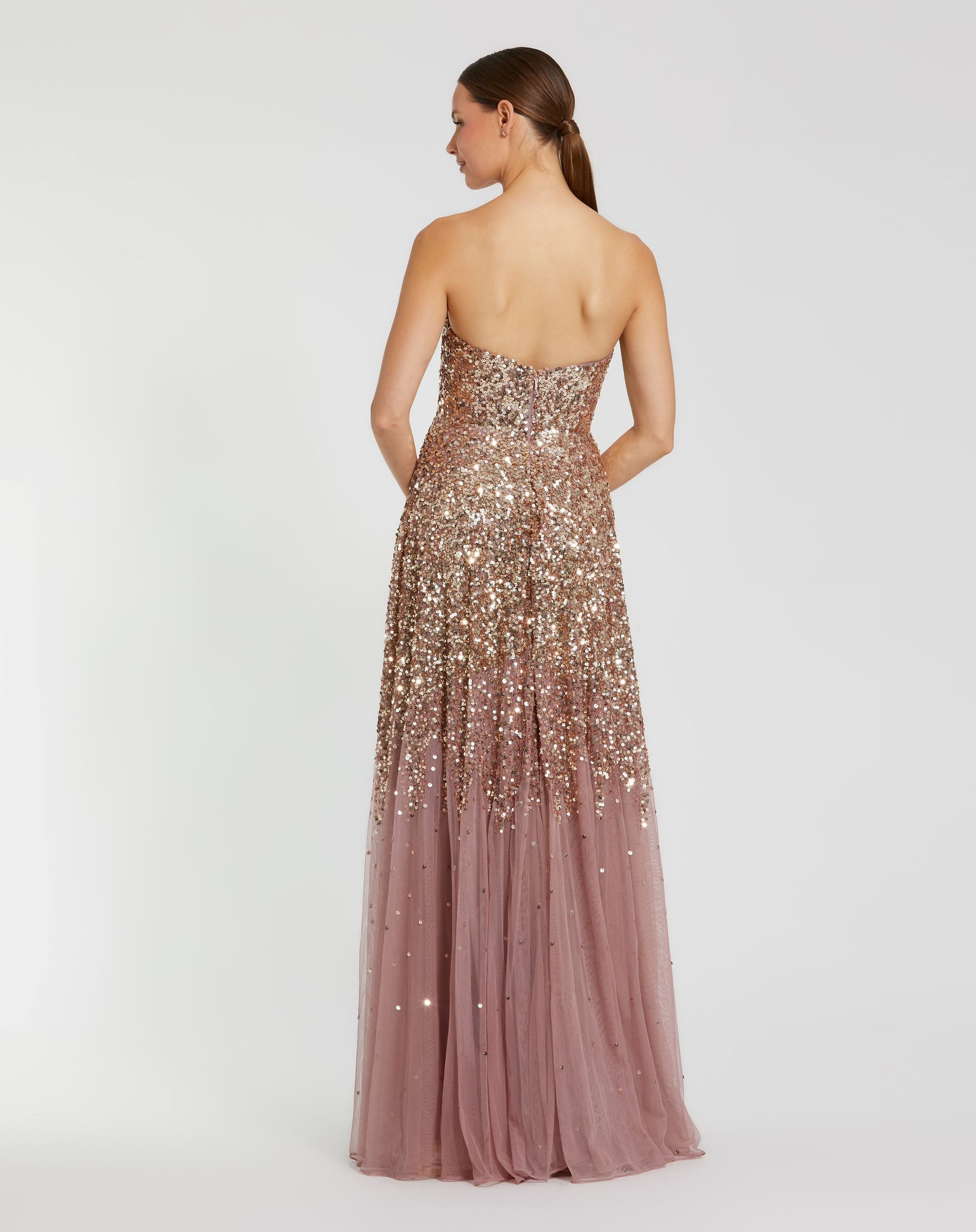 Pink Strapless Sweetheart Neck Sequin Ombre Gown - Mac Duggal