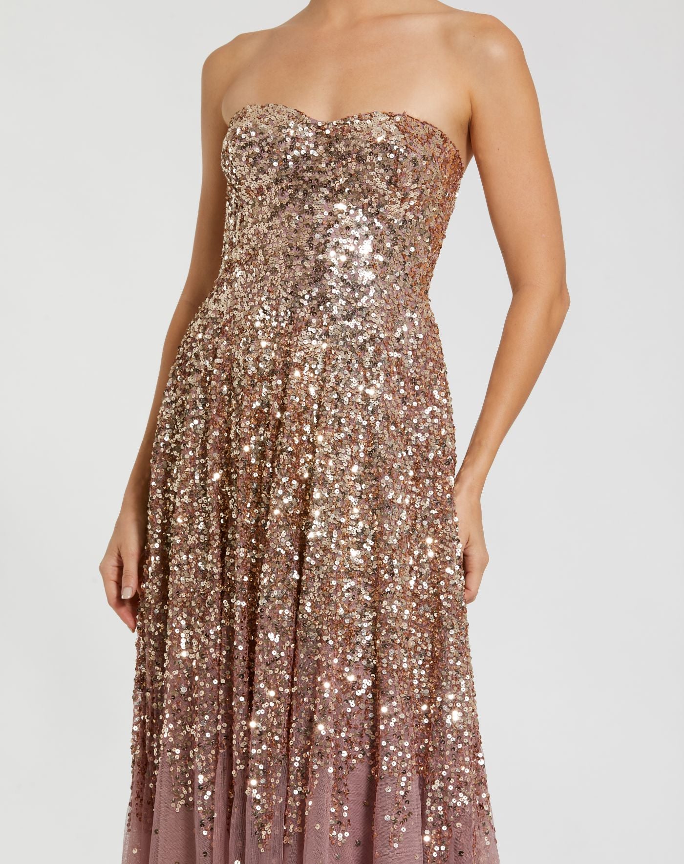 Pink Strapless Sweetheart Neck Sequin Ombre Gown - Mac Duggal