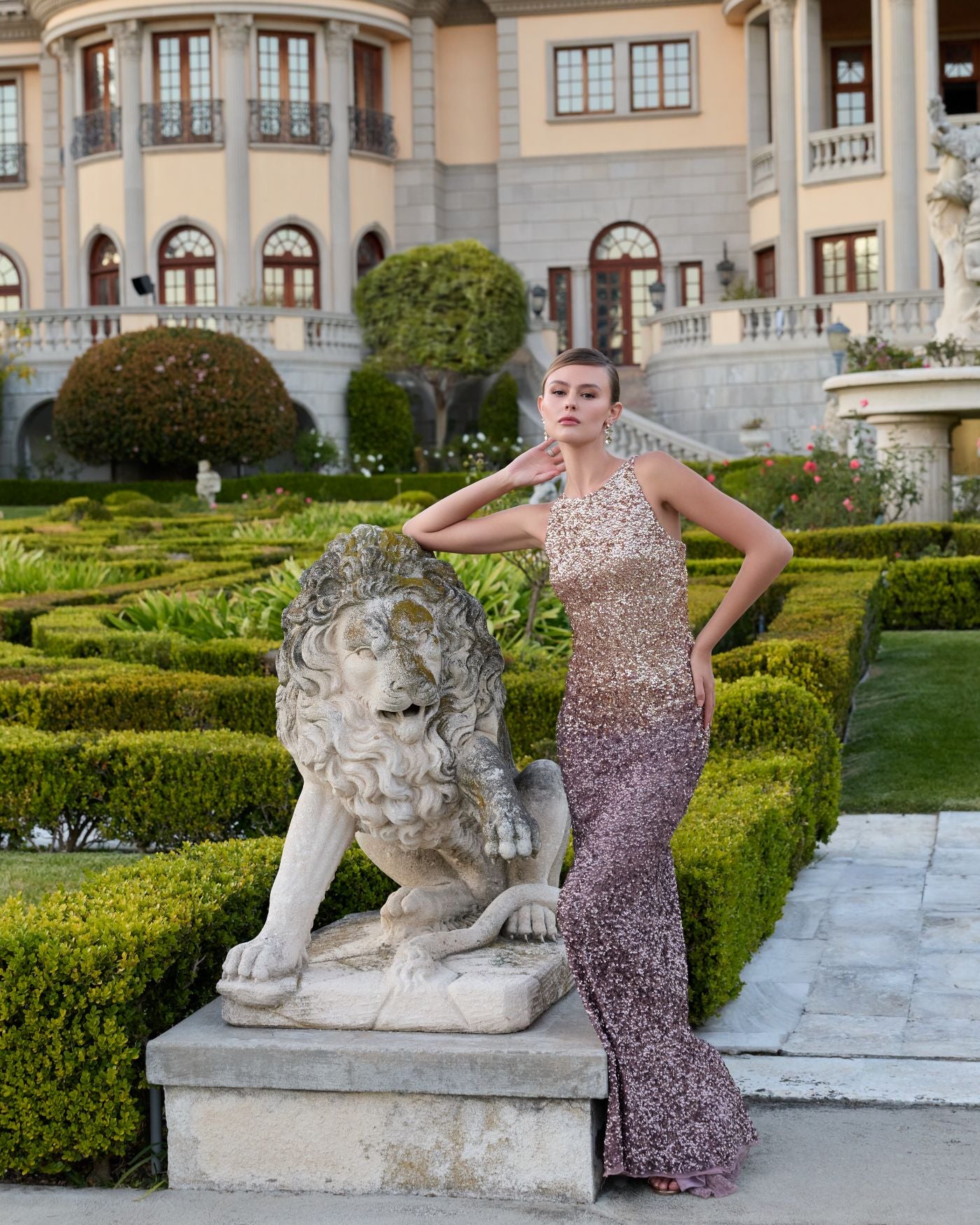 Gold Brown Ombre Sequin Column Gown Mac Duggal