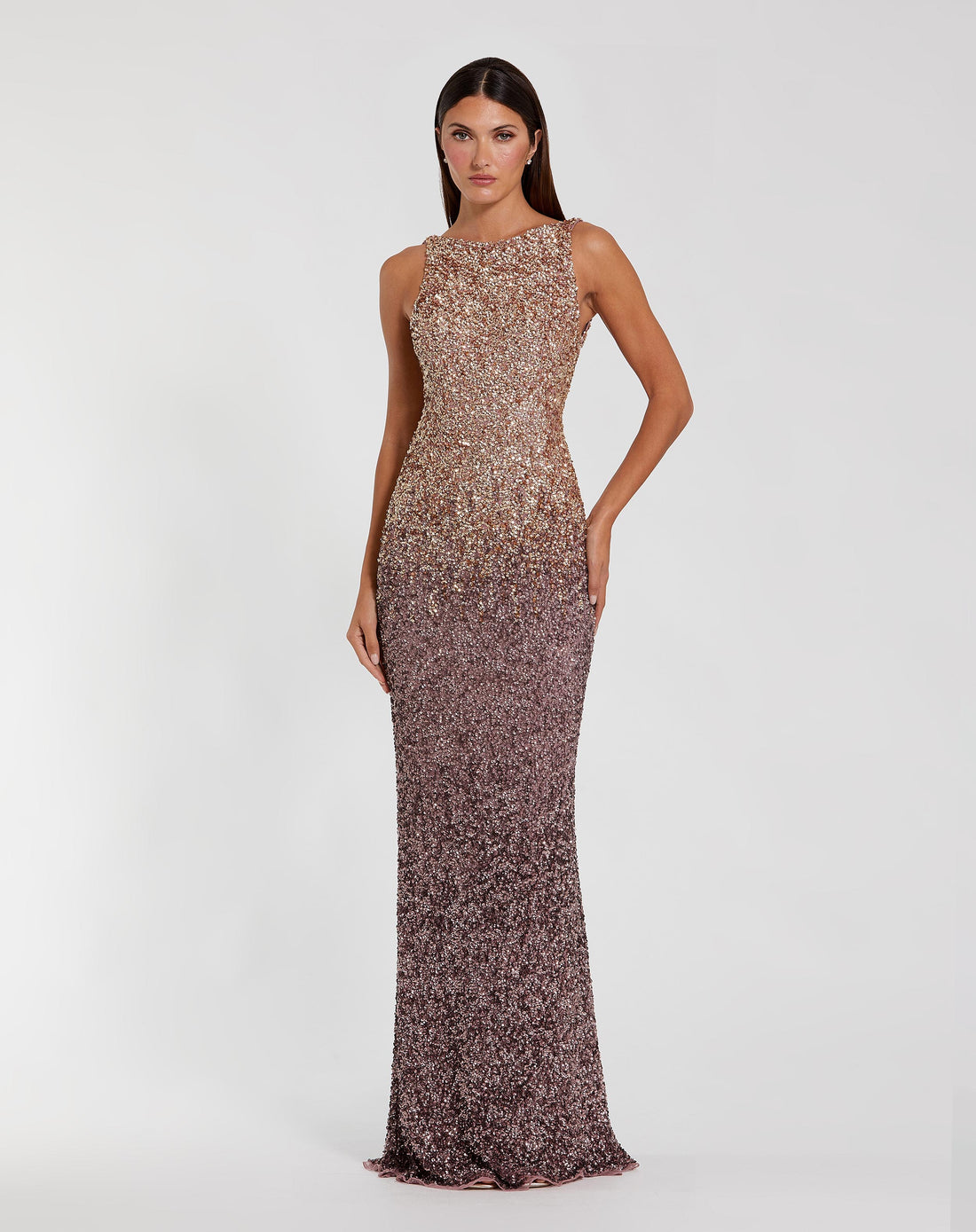 Gold Brown Ombre Sequin Column Gown Mac Duggal