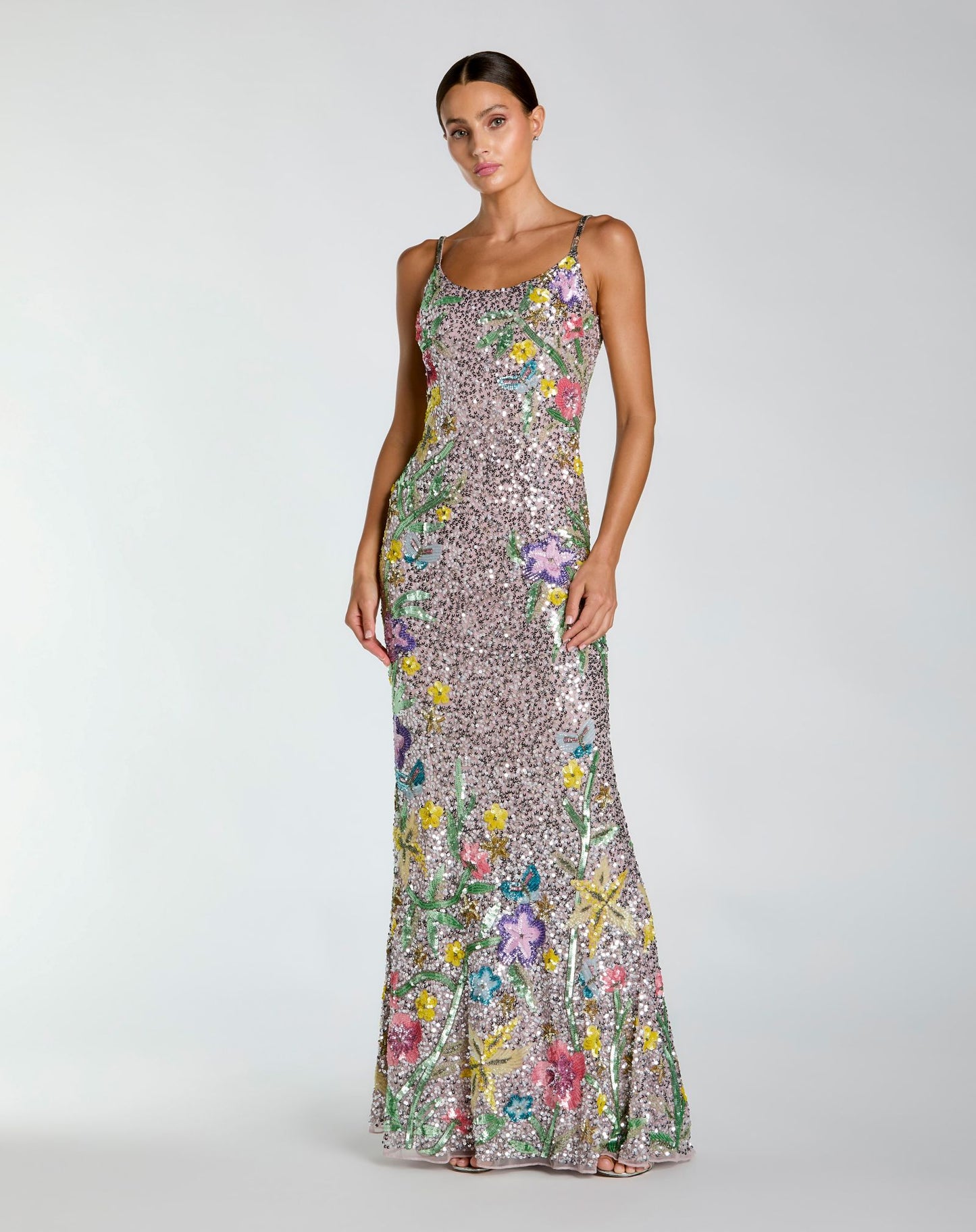 Silver Embellished Sleeveless Cowl Back Gown - Mac Duggal