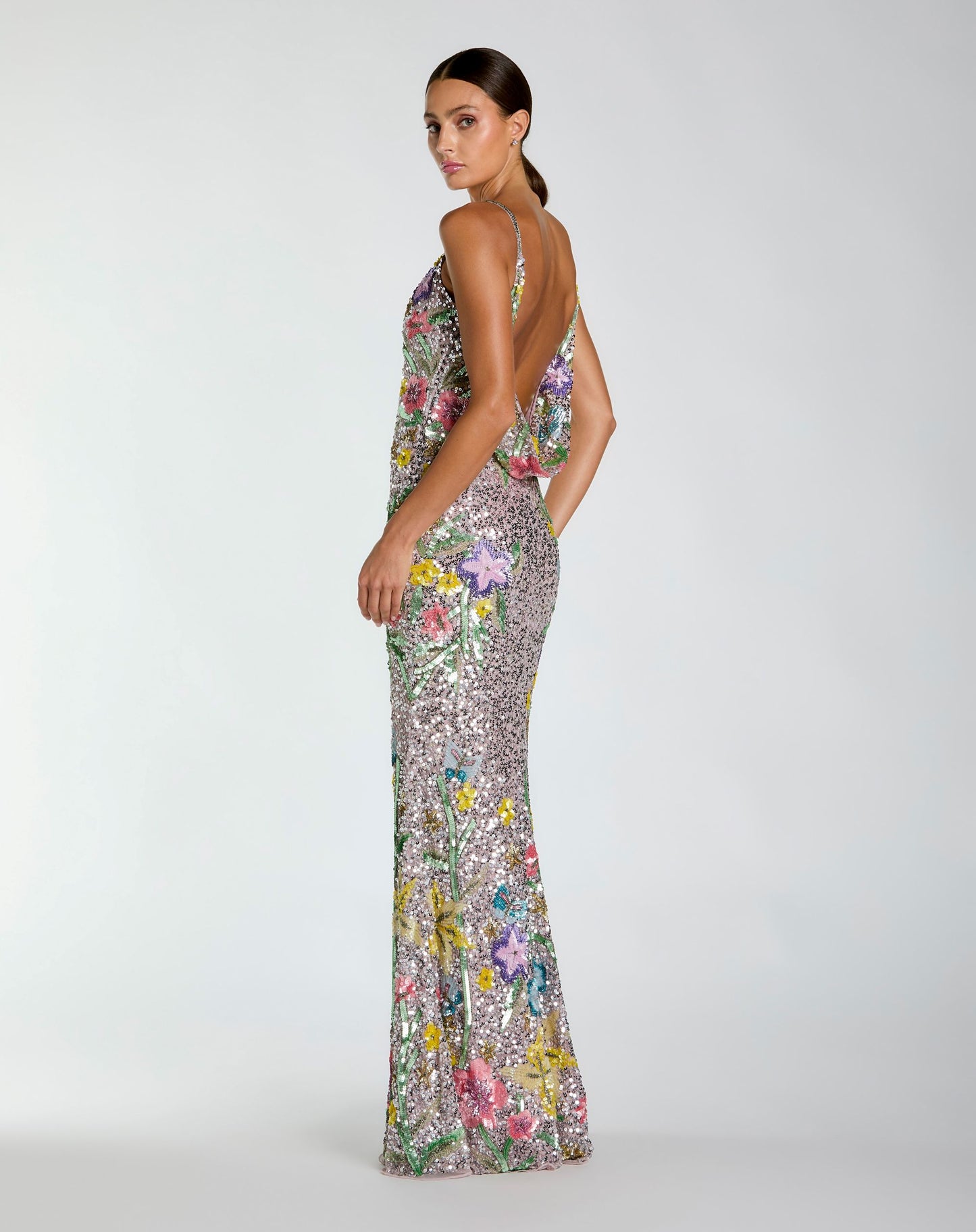 Silver Embellished Sleeveless Cowl Back Gown - Mac Duggal
