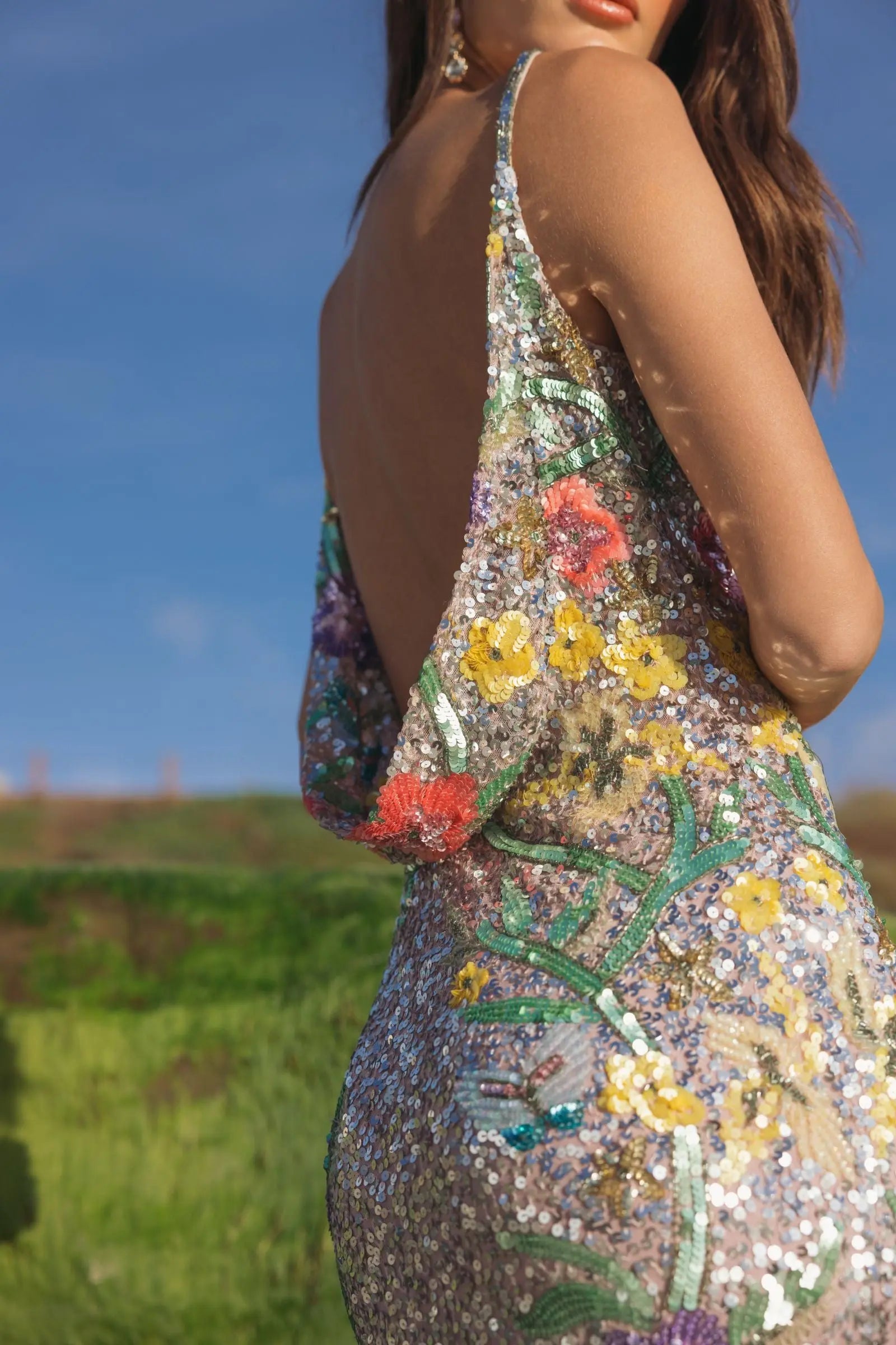 Silver Embellished Sleeveless Cowl Back Gown - Mac Duggal