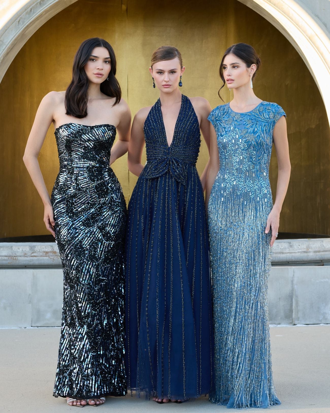 Navy Beaded Halter Neck Open Back Gown - Mac Duggal
