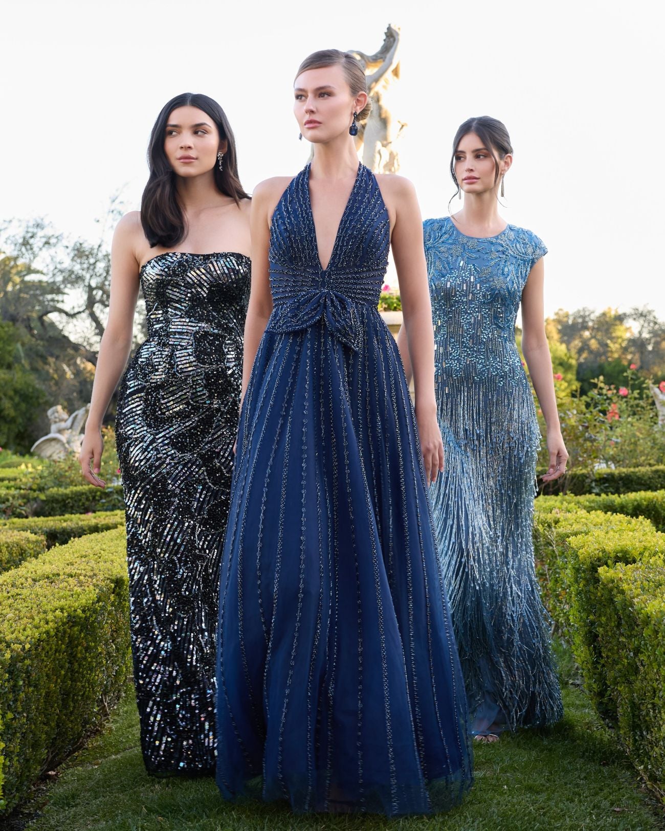 Blue Embellished Cap Sleeve Gown With Fringe Beading Mac Duggal