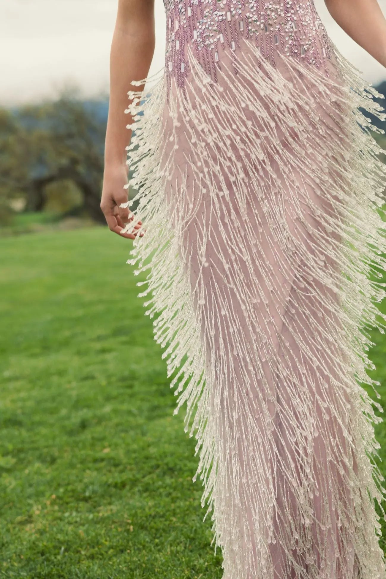 Purple Embellished Cap Sleeve Gown With Fringe Beading - Mac Duggal
