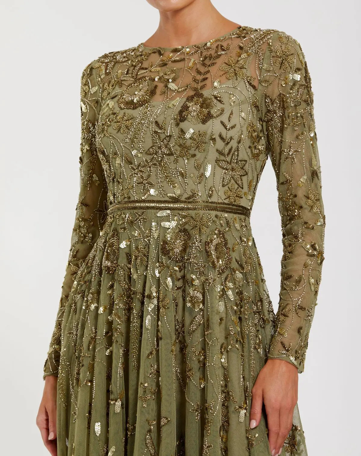 knee length dresses for ladies Phoebe Green Floral Embellished Maxi Dress – Frock and Frill