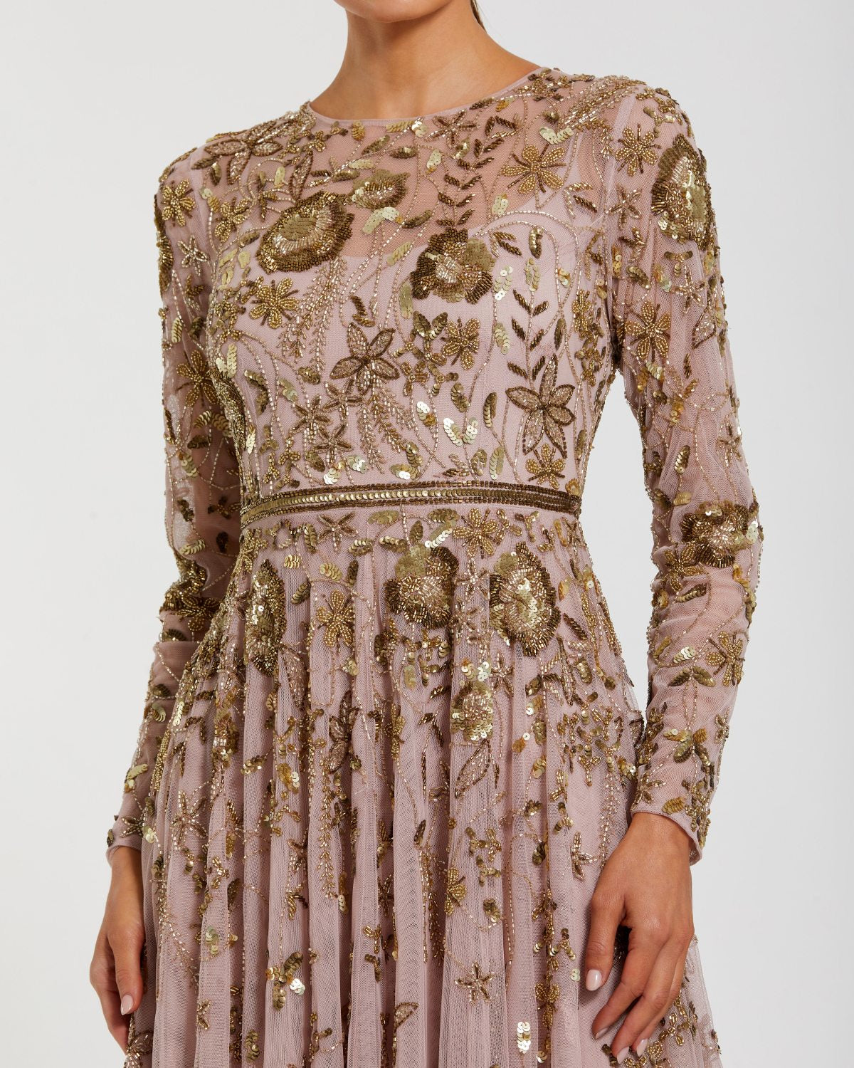 Mac Duggal Hand-embellished Floral A-line Gown