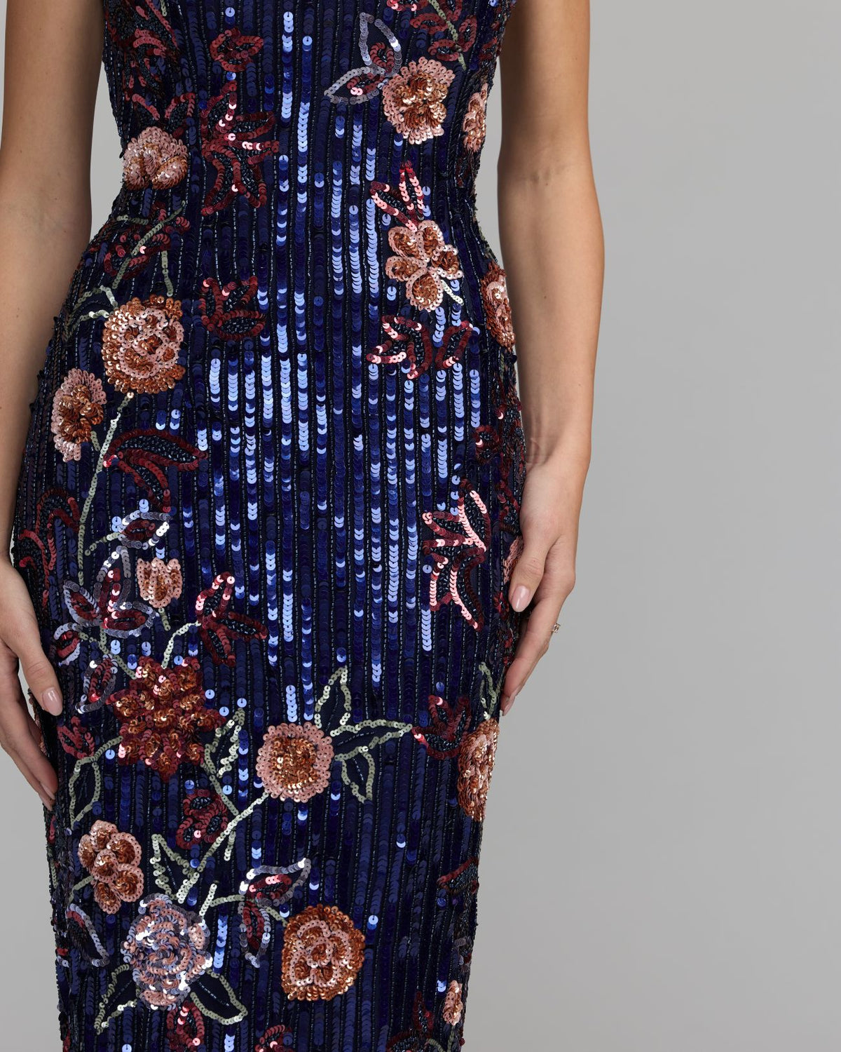Midnight Multi Floral Embellished Strapless Column Dress - Mac Duggal