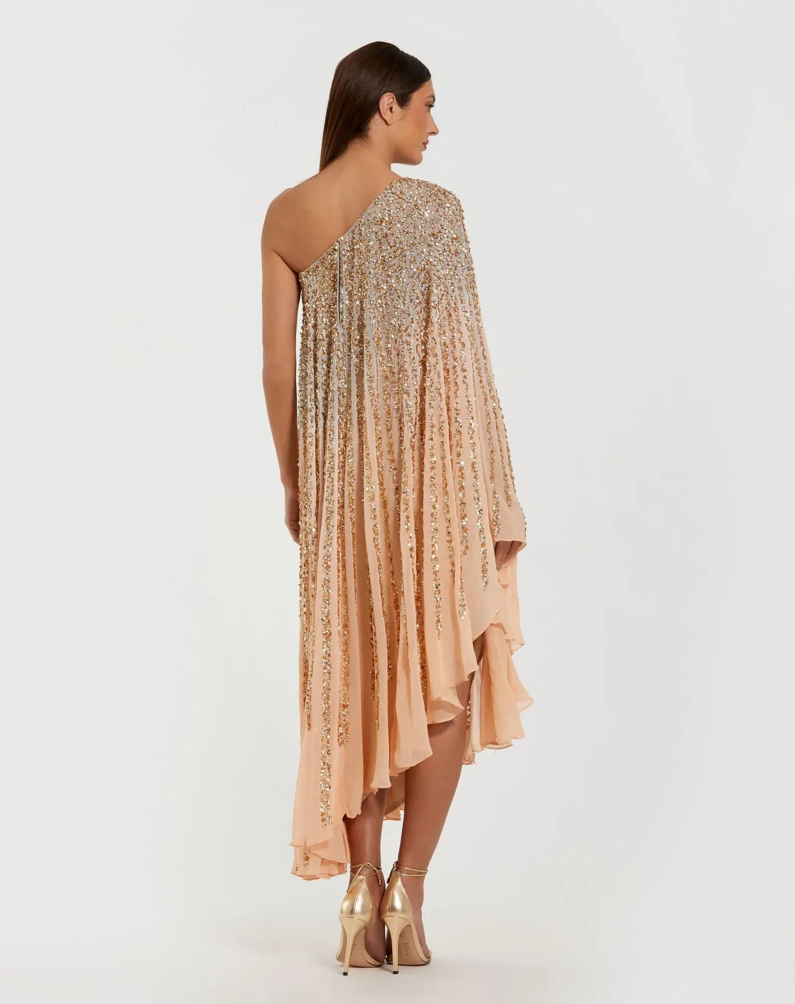 Gold One Shoulder Ombre Sequin Kaftan Dress | Mac Duggal Gold One Shoulder Ombre Sequin Kaftan Dress | Mac Duggal