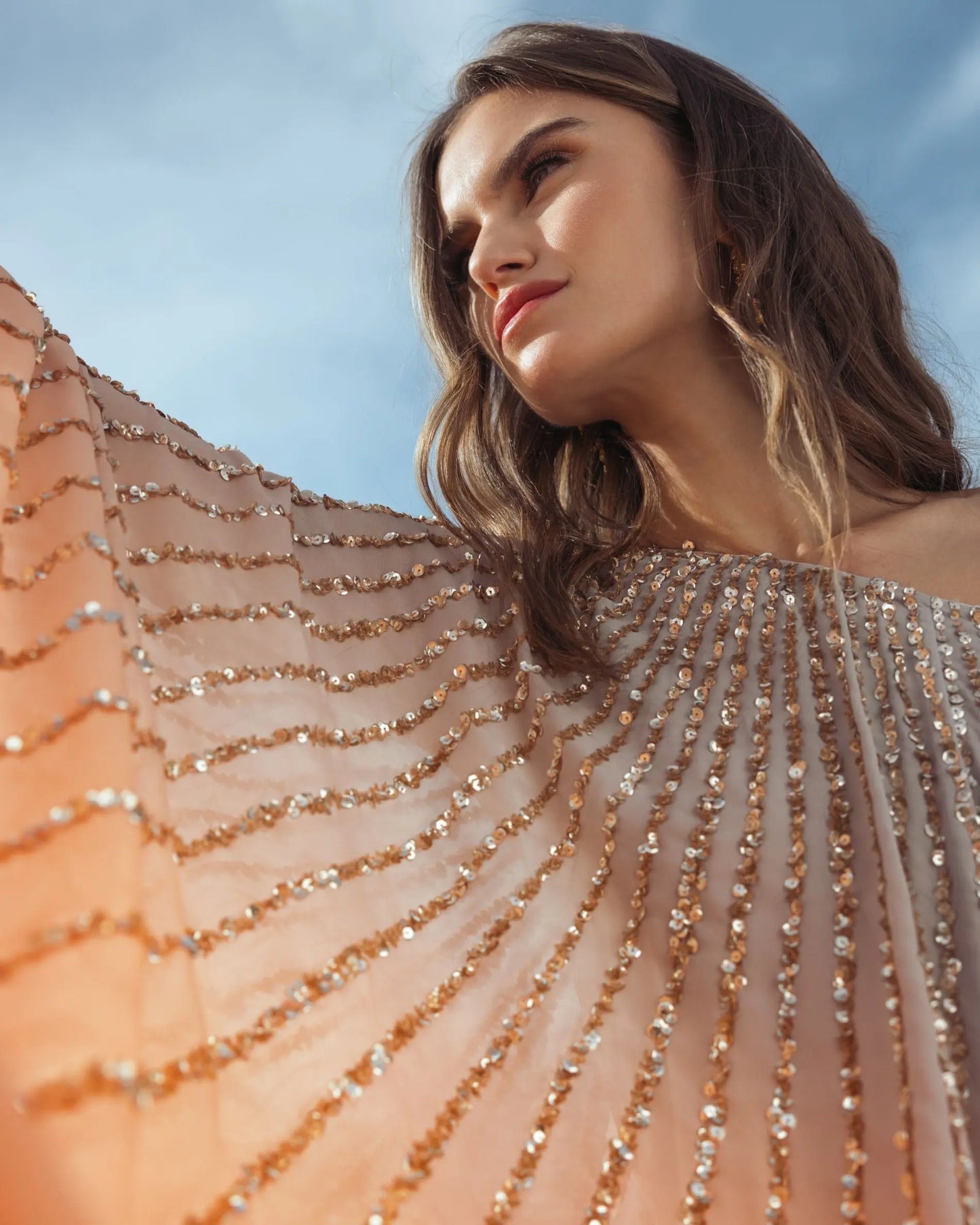 Gold One Shoulder Ombre Sequin Kaftan Dress - Mac Duggal