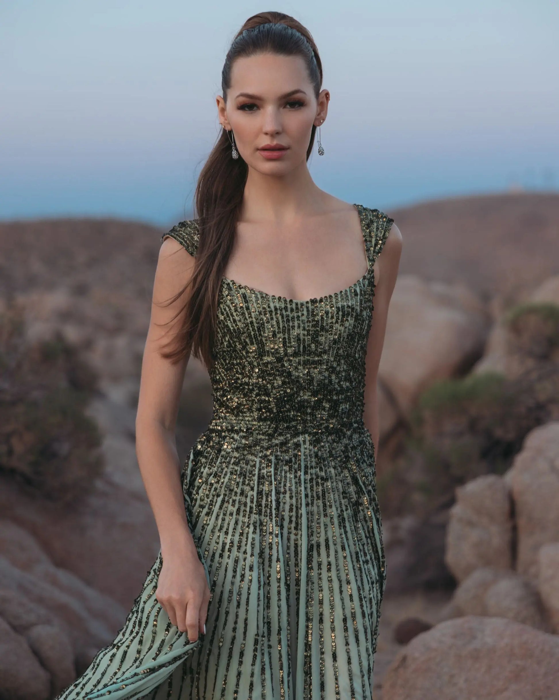 Green Sleeveless Sequin A Line Ombre Gown | Mac Duggal Green Sleeveless Sequin A Line Ombre Gown | Mac Duggal