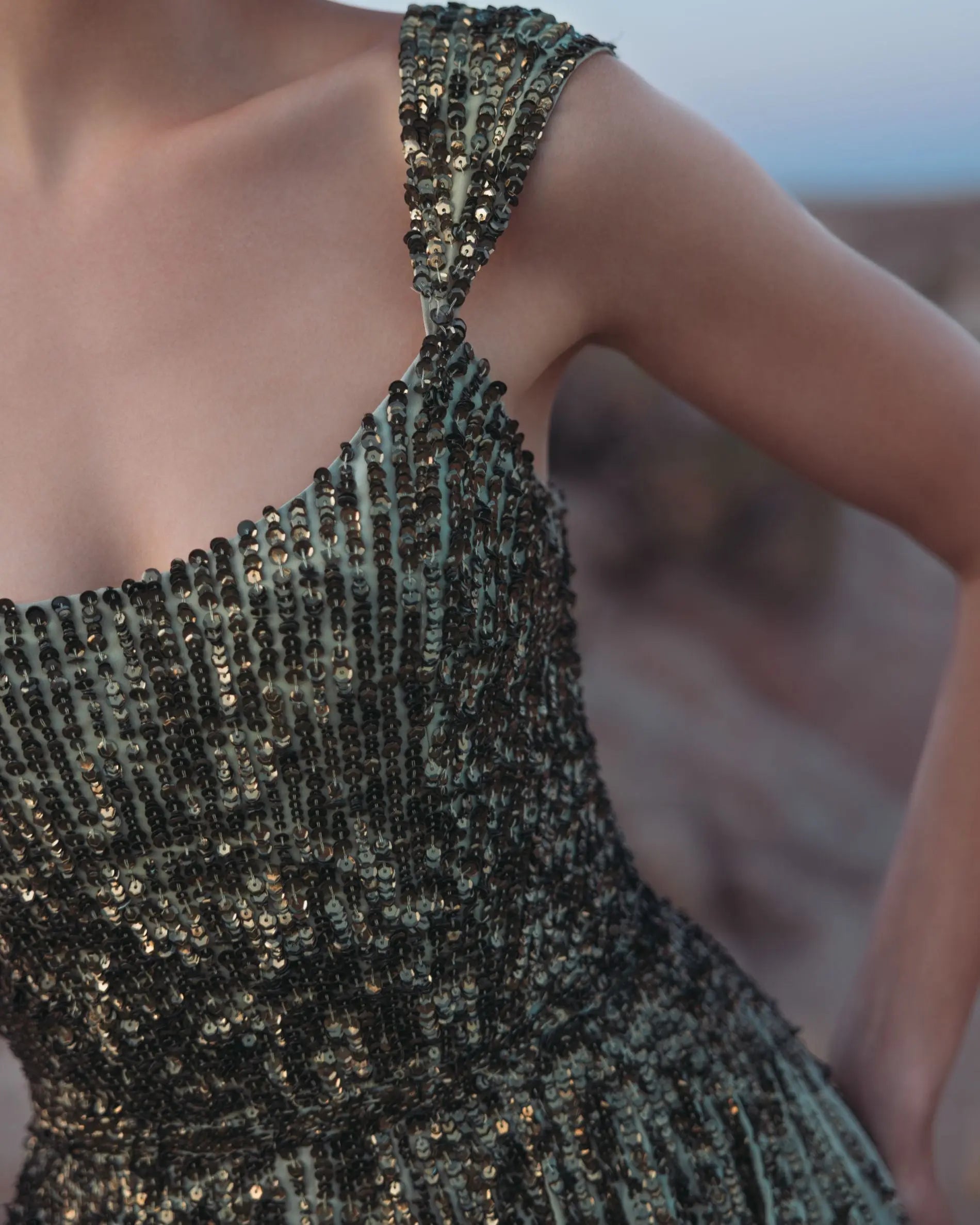 Green Sleeveless Sequin A Line Ombre Gown - Mac Duggal