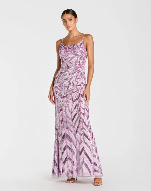 Purple Sleeveless Cowl Back Embellished Gown - Mac Duggal