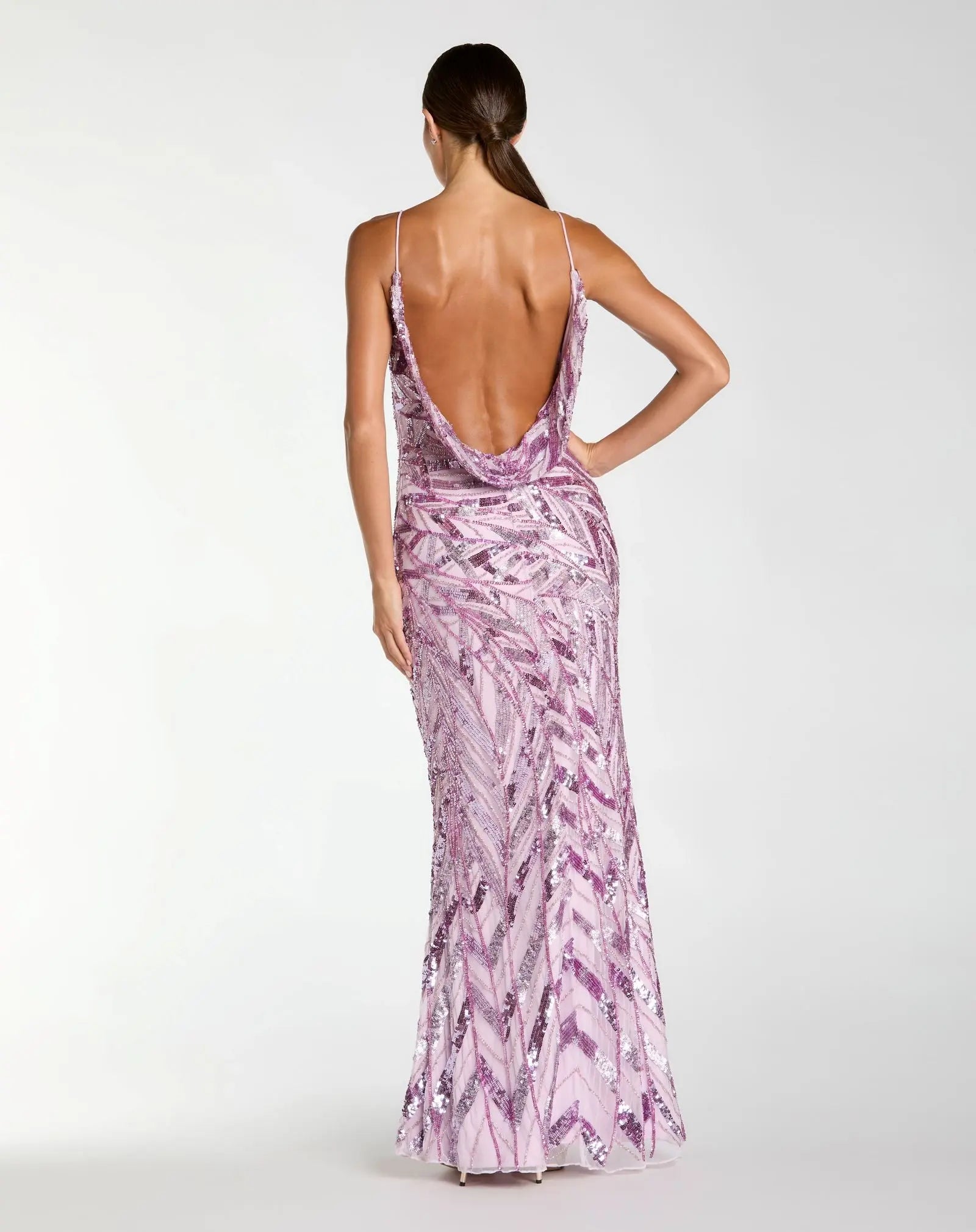 Purple Sleeveless Cowl Back Embellished Gown - Mac Duggal