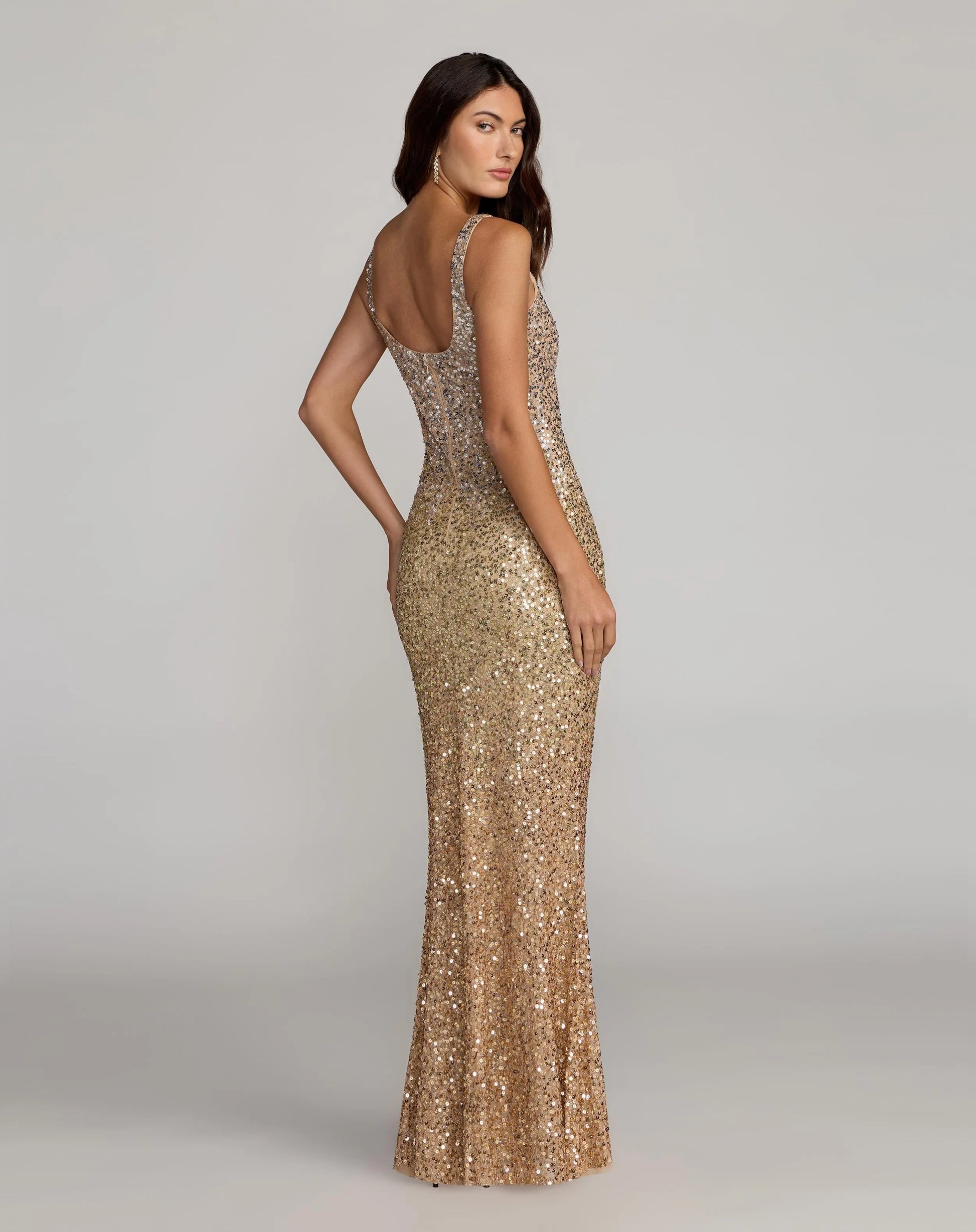 Gold Sequin Scoop Neck Column Gown Mac Duggal