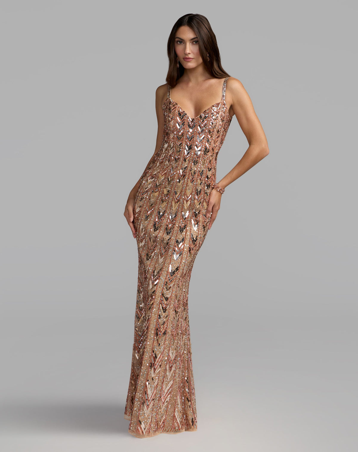 Nude Embellished Strapless Sweetheart Gown - Mac Duggal