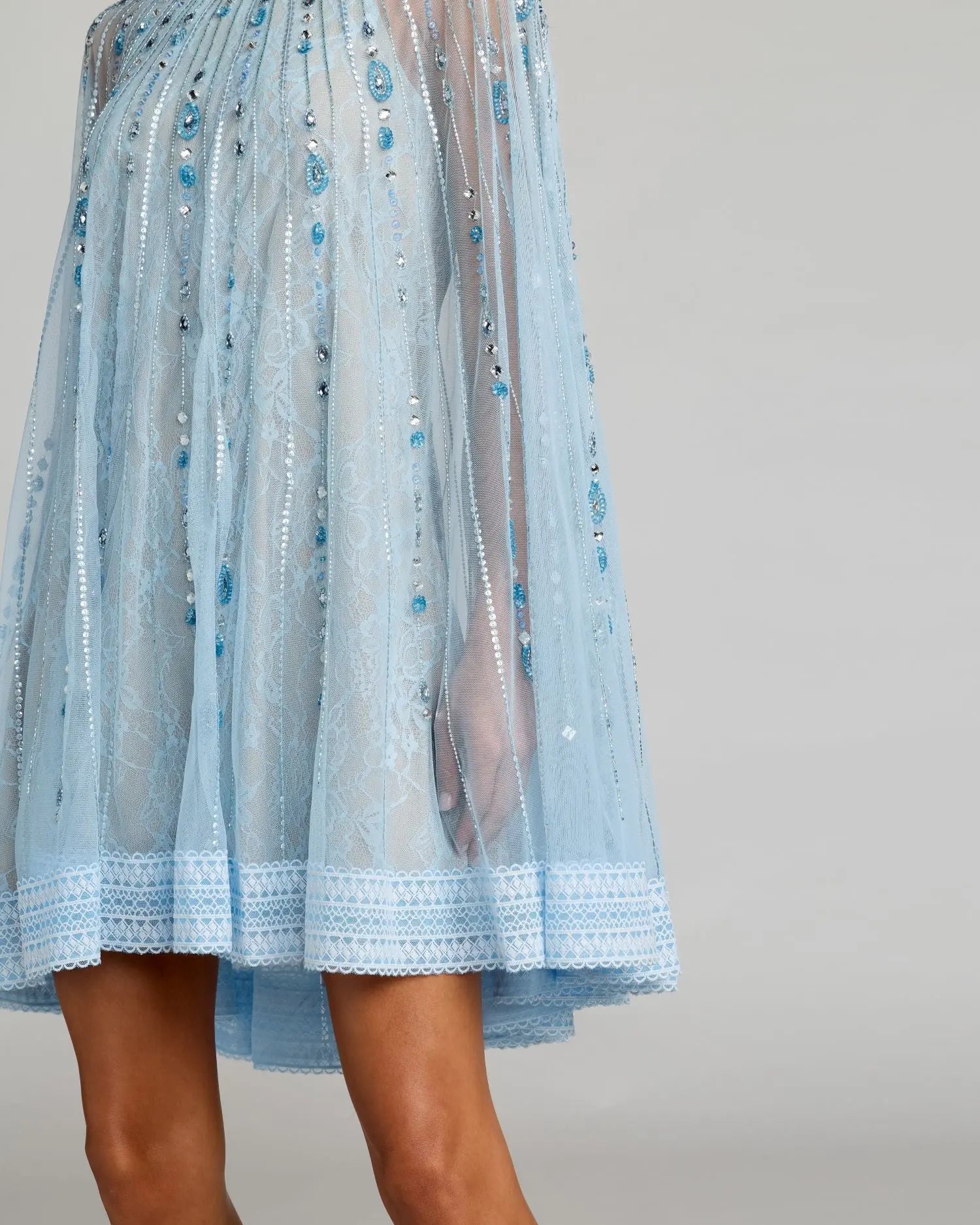 Blue Beaded Lace Cape Sleeve Mini Dress Mac Duggal