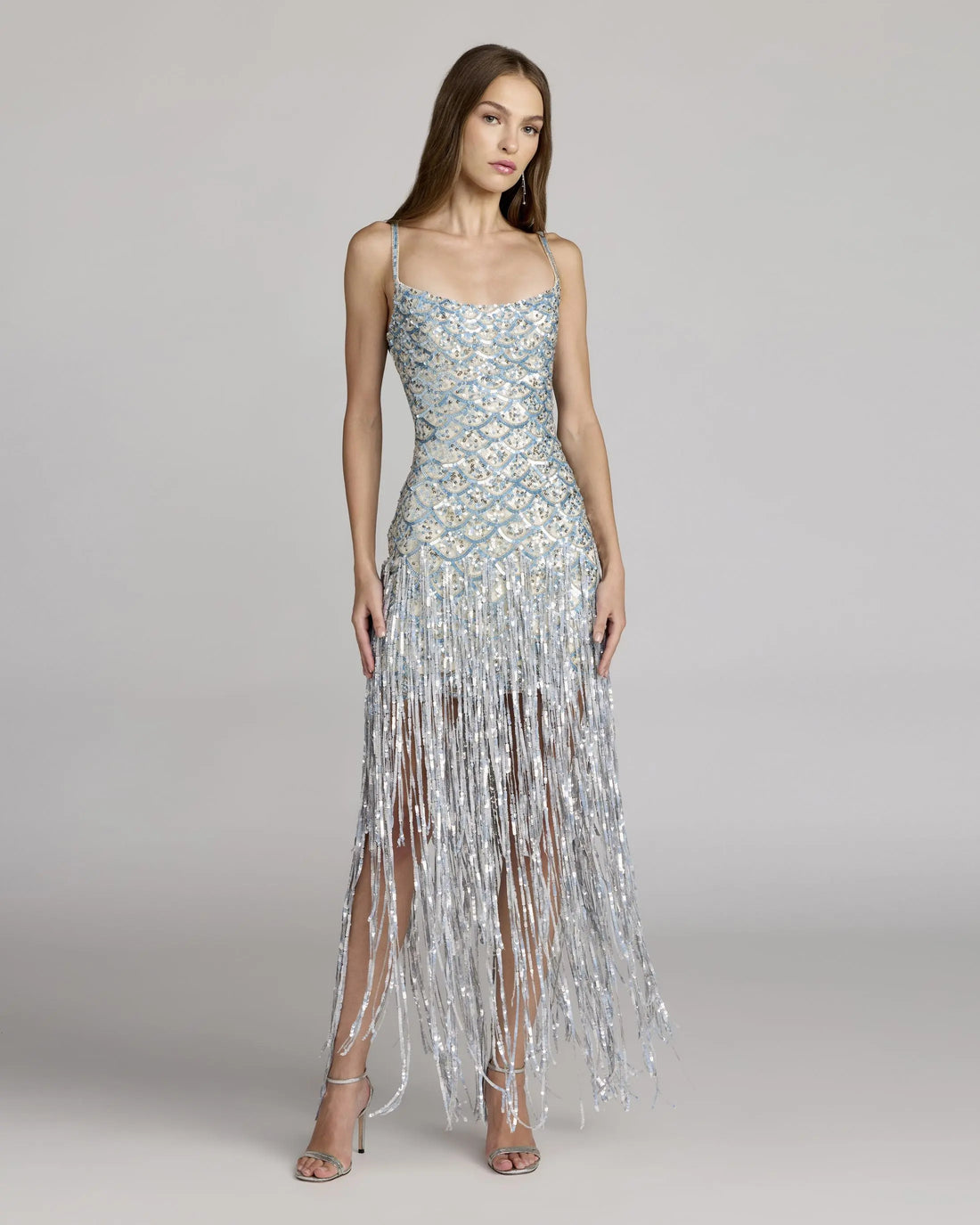 Blue Silver Sequin Fringe Midi Dress Blue Silver Sequin Fringe Midi Dress