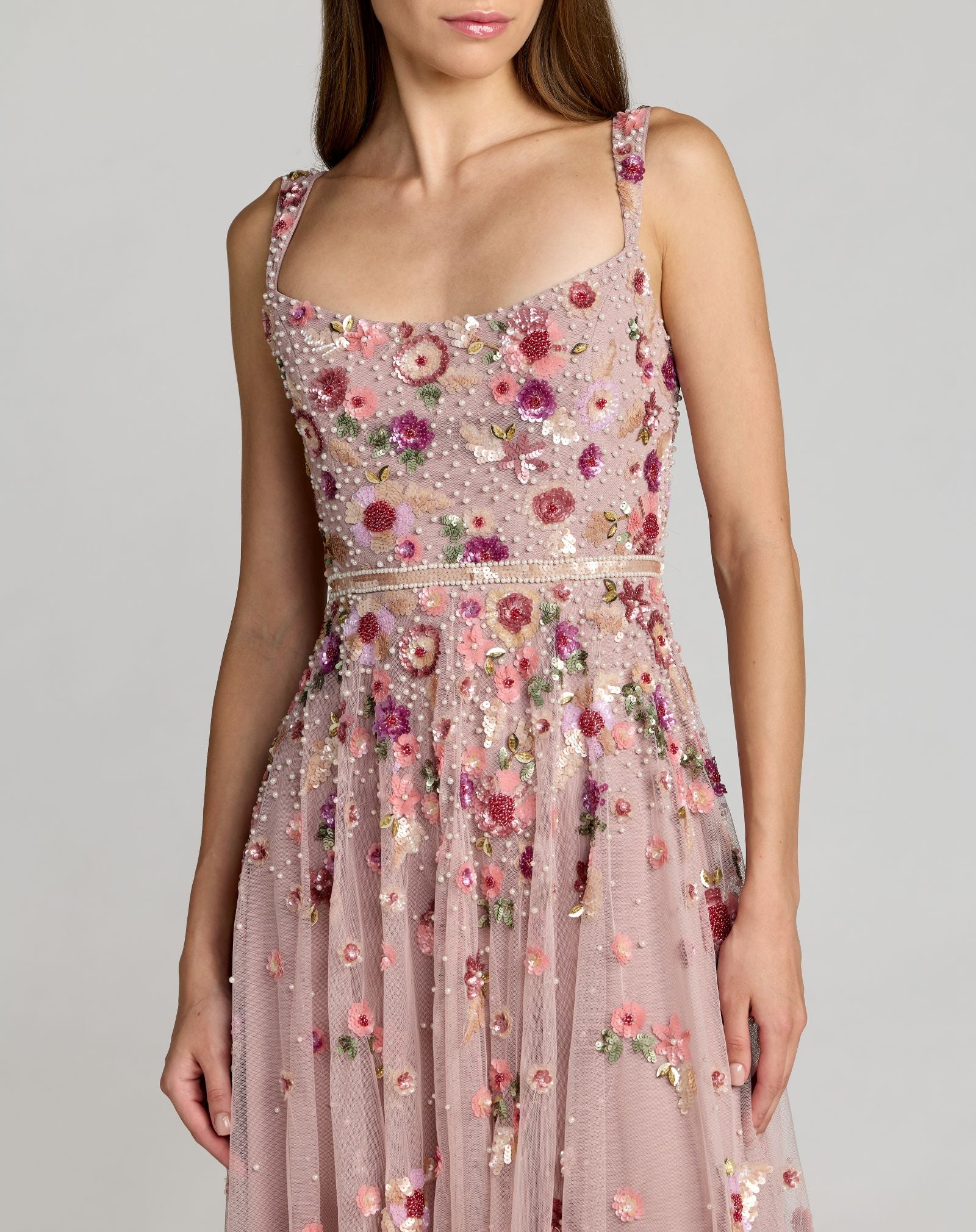 Purple Hand Embellished Scoop Neck Midi Dress - Mac Duggal