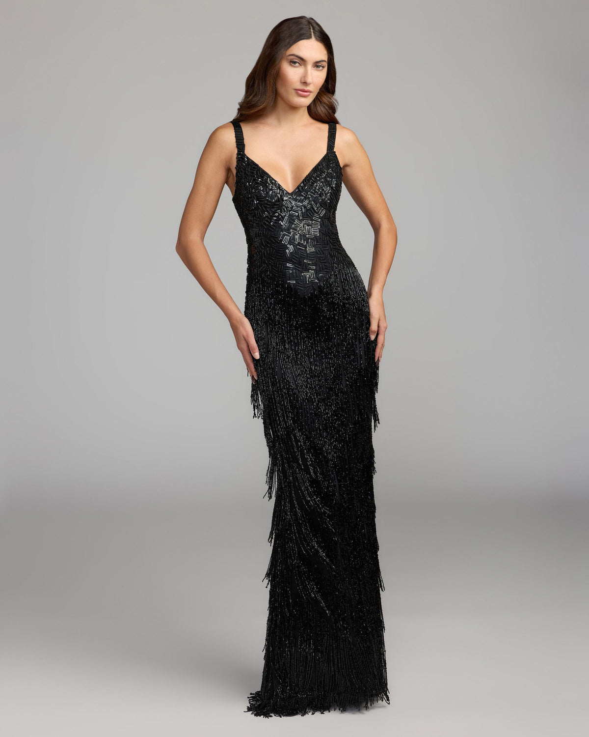 Black Beaded Fringe Sleeveless Gown - Mac Duggal 