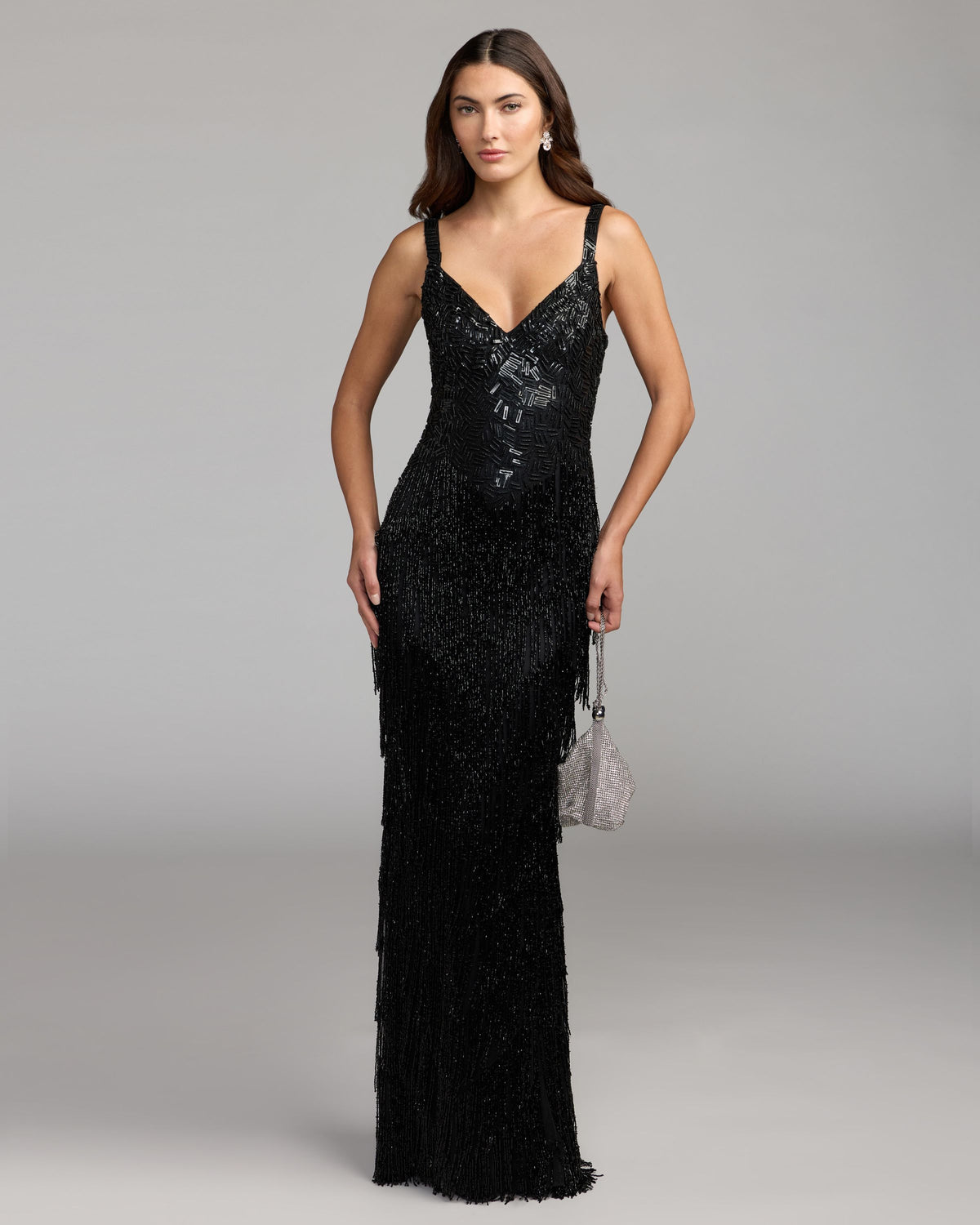 Black Beaded Fringe Sleeveless Gown - Mac Duggal 
