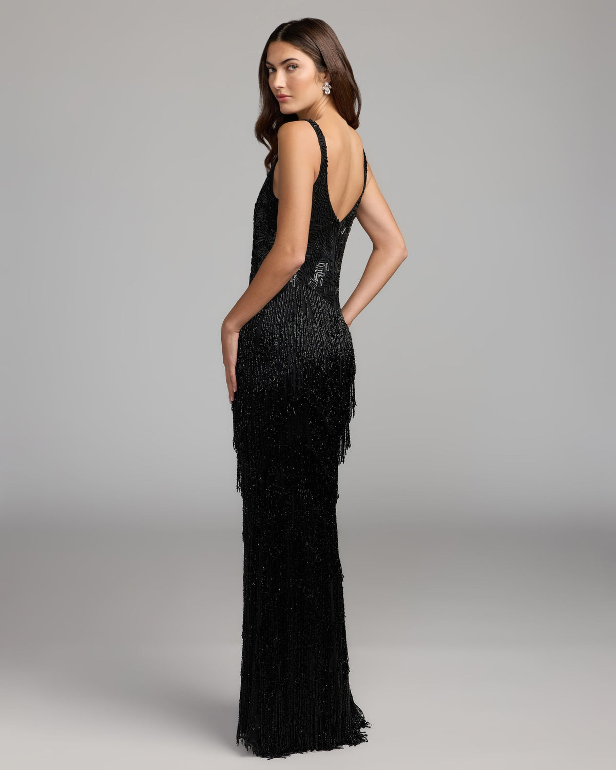 Black Beaded Fringe Sleeveless Gown - Mac Duggal 