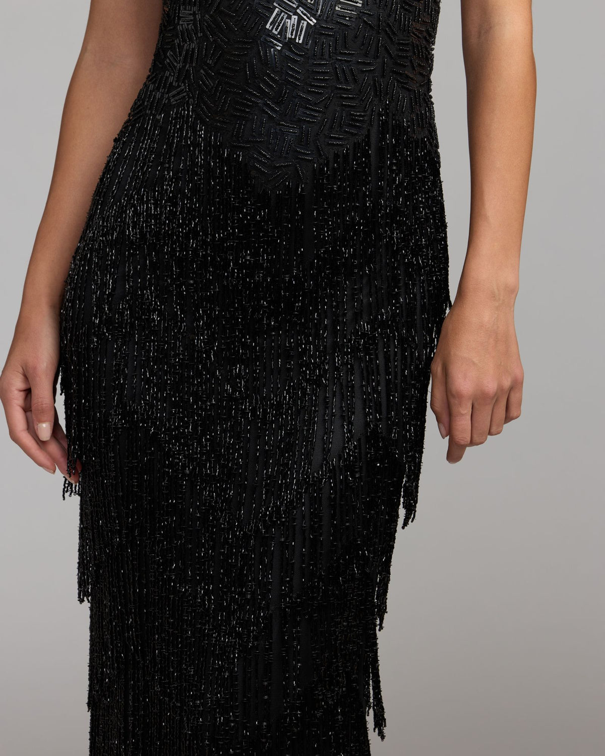 Black Beaded Fringe Sleeveless Gown - Mac Duggal 