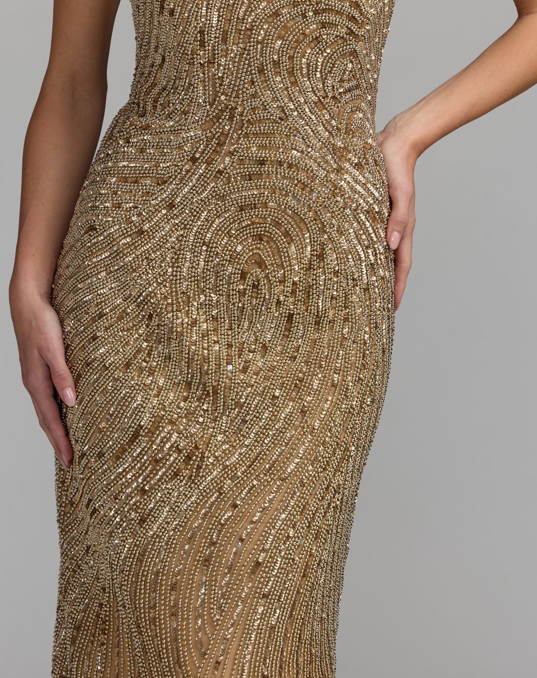 Golden Pearl Embellished Strapless Column Gown - Mac Duggal