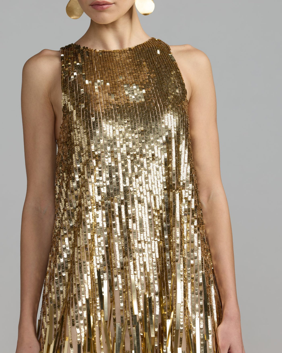 Gold Sequin Fringe Shift Mini Dress Mac Duggal