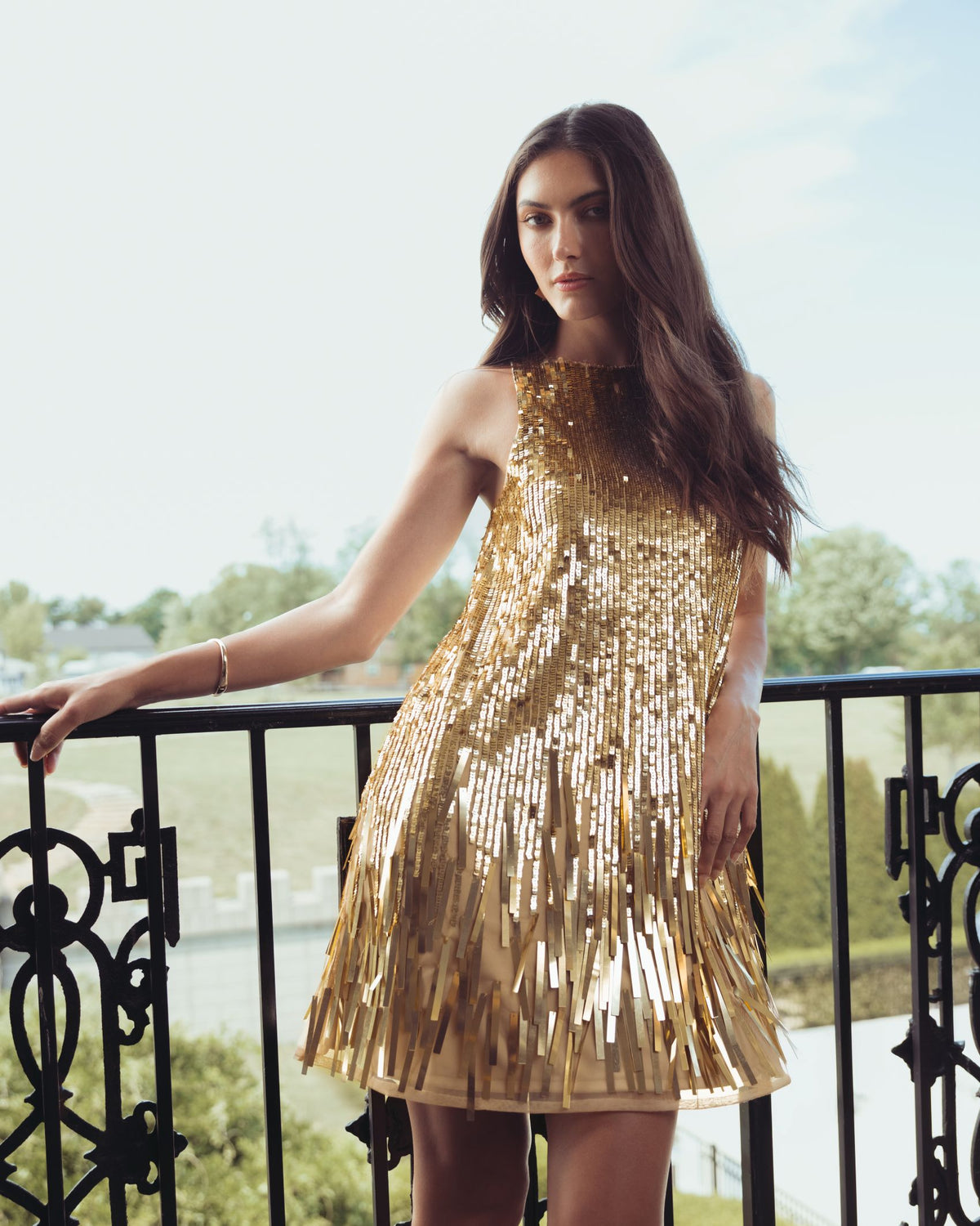 Gold Sequin Fringe Shift Mini Dress Mac Duggal