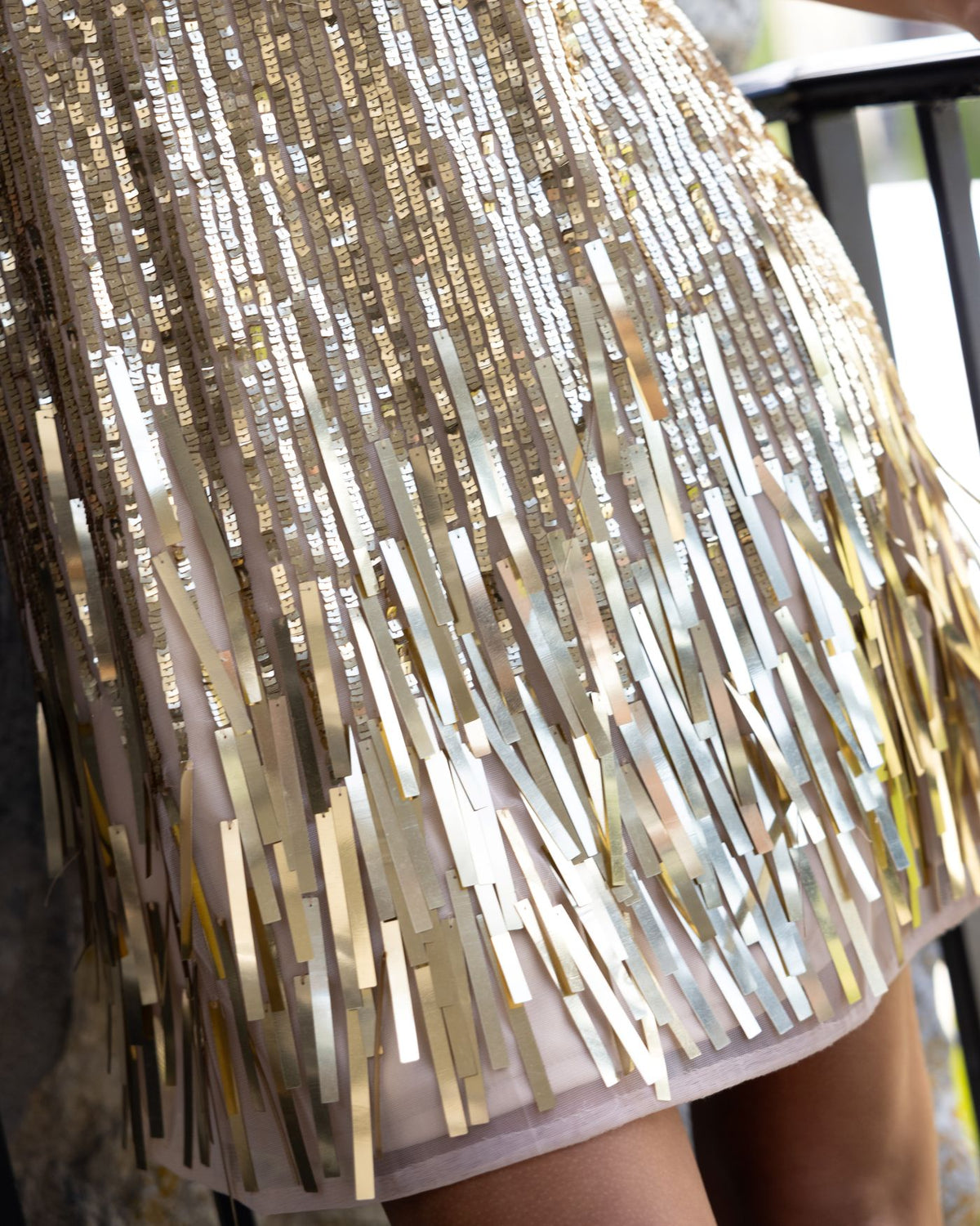 Gold Sequin Fringe Shift Mini Dress Mac Duggal