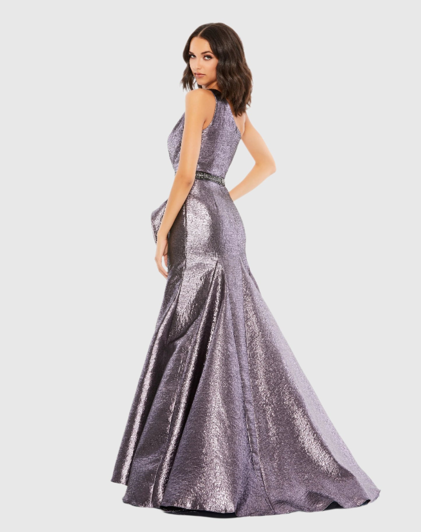 Robe de soirée asymétrique à volants métallisés